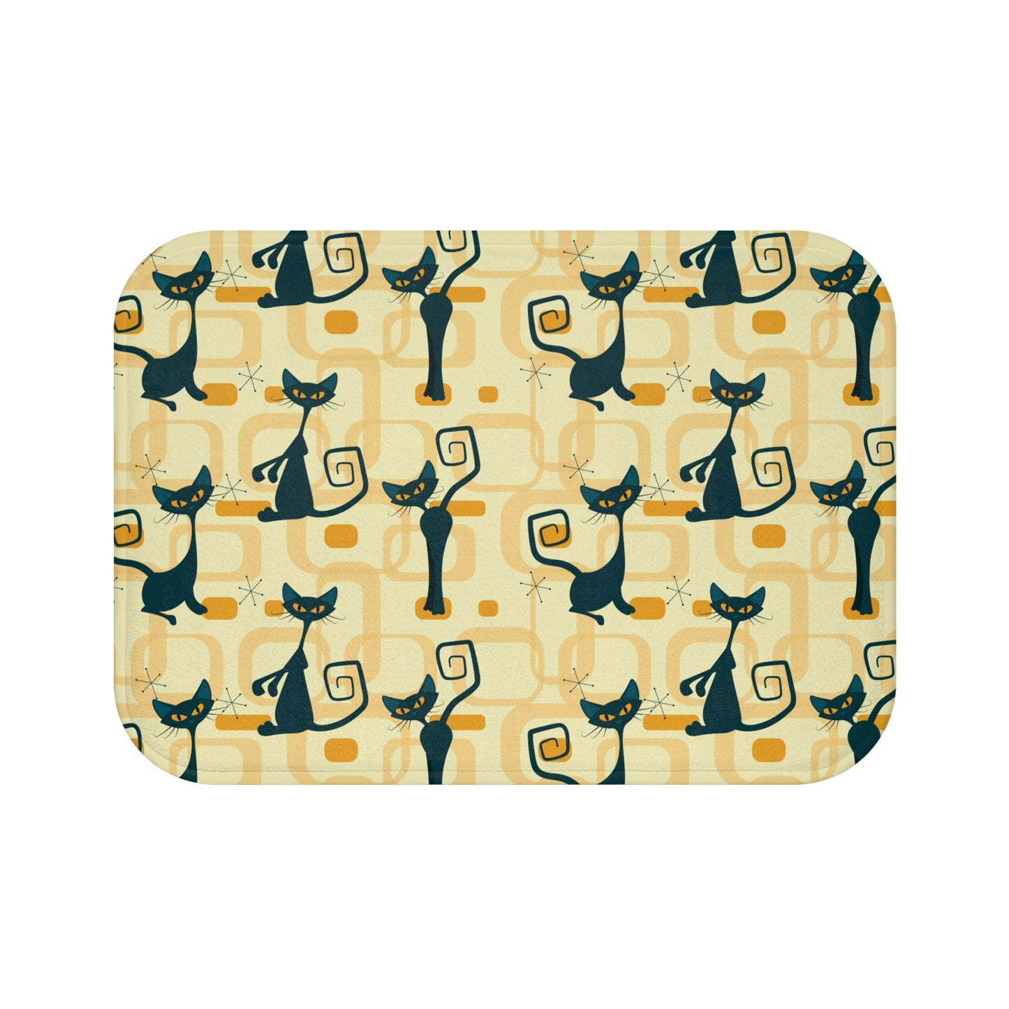 Retro Atomic Cat Mid Century Mod Yellow Bath Mat