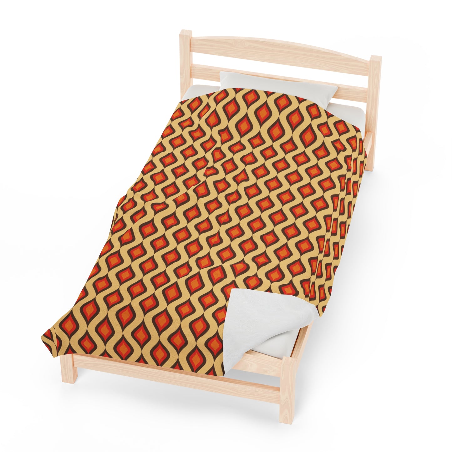 Retro 60s 70s Mid Century Mod Funky Geo Mustard, Orange & Brown Lightweight Velveteen Blanket