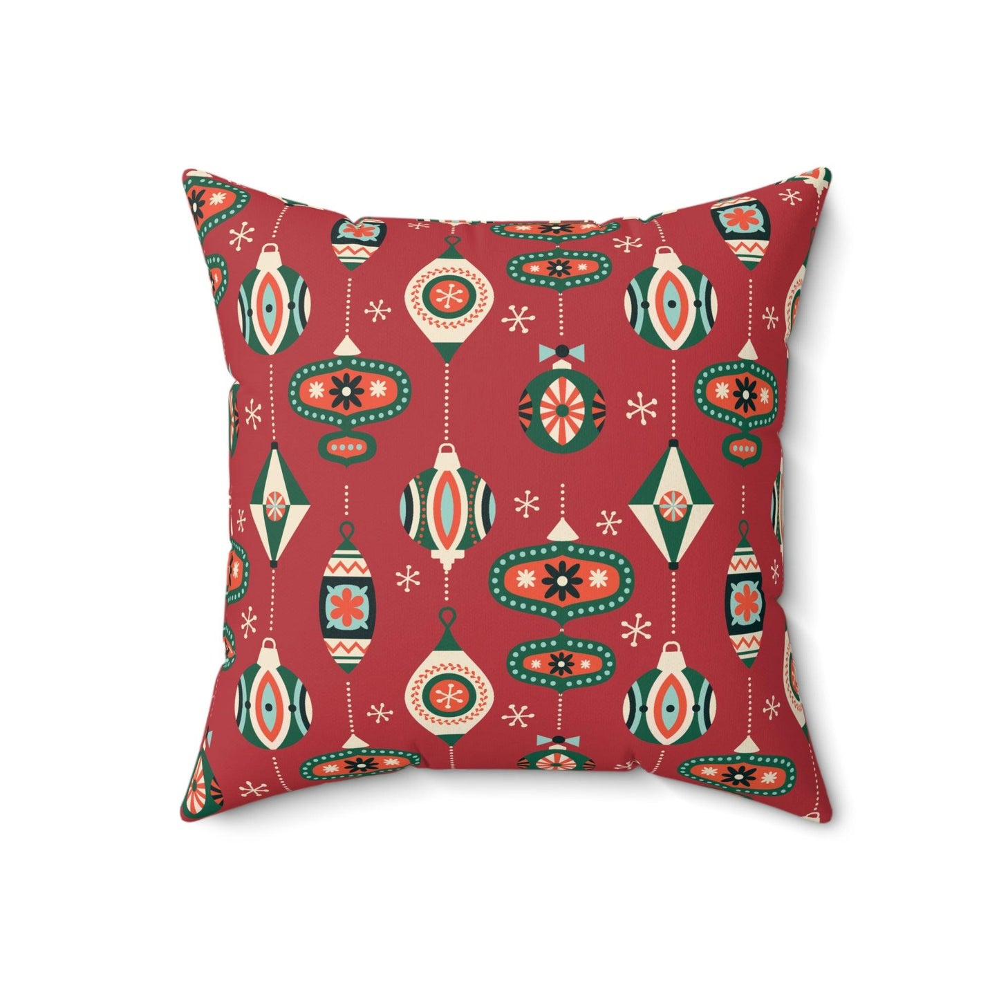 Retro 50's Mid Century Mod Baubles & Ornaments Red Christmas Throw Pillow | lovevisionkarma.com