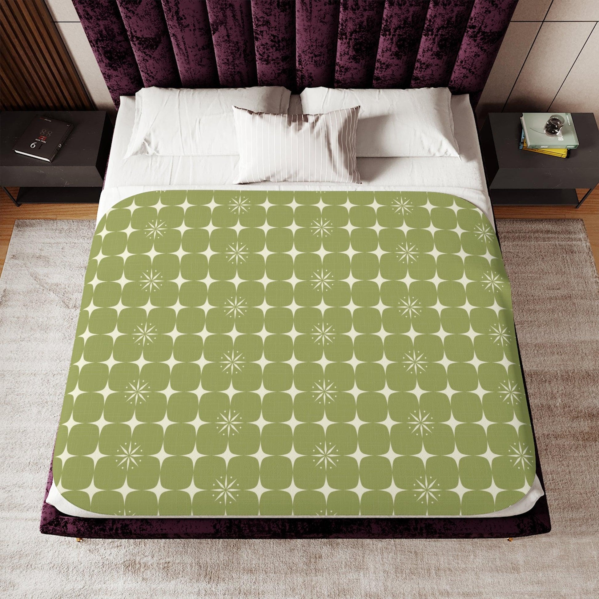 Retro Atomic Starburst Mid Century Mod Green Sherpa Blanket | lovevisionkarma.com
