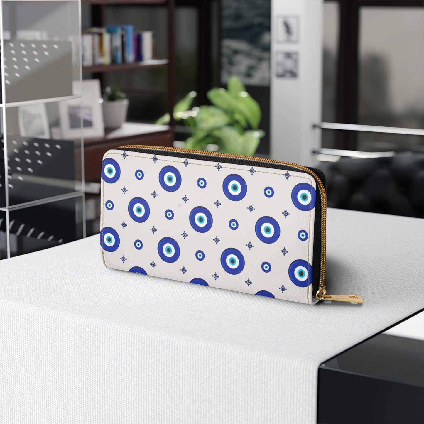 Evil Eye Mystical Blue, White and Grey Zipper Wallet | lovevisionkarma.com