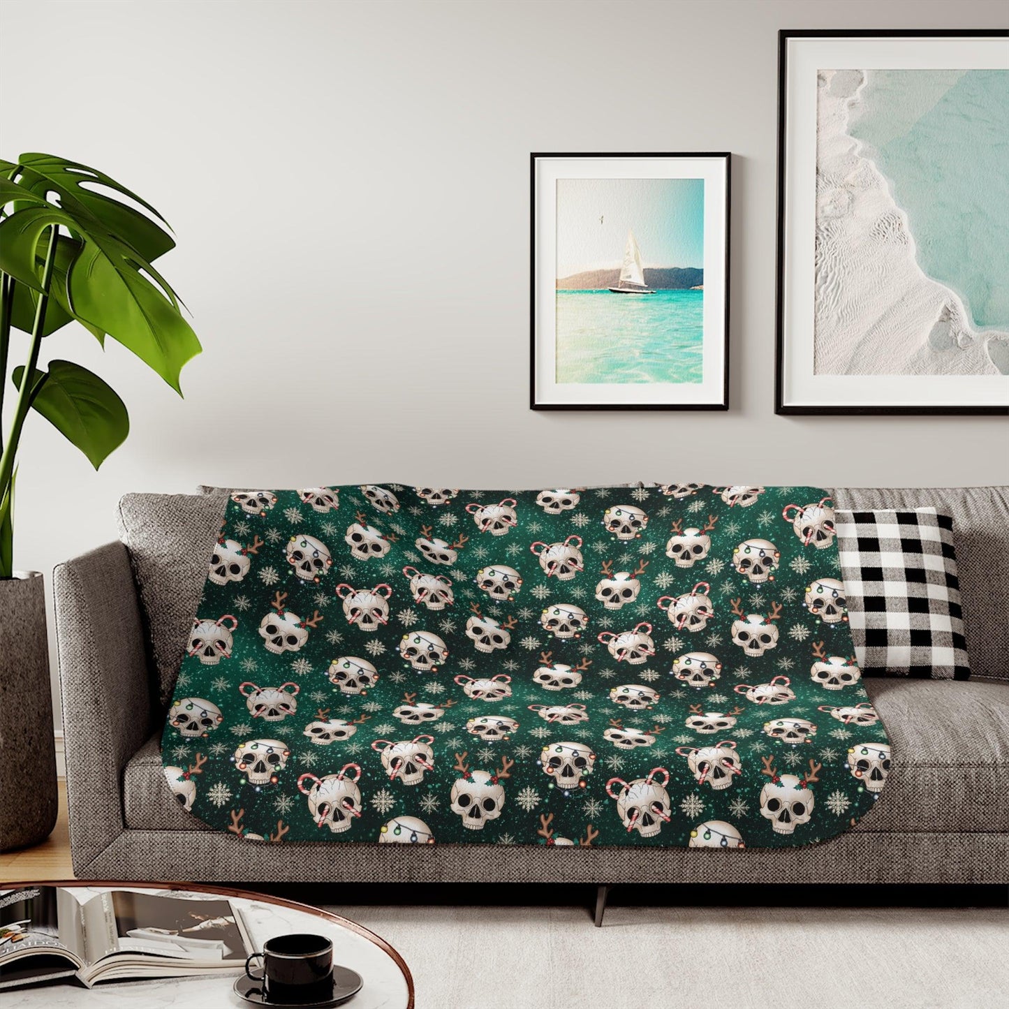Goth Christmas Skulls Whimsigoth Creepmas Green Sherpa Blanket | lovevisionkarma.com