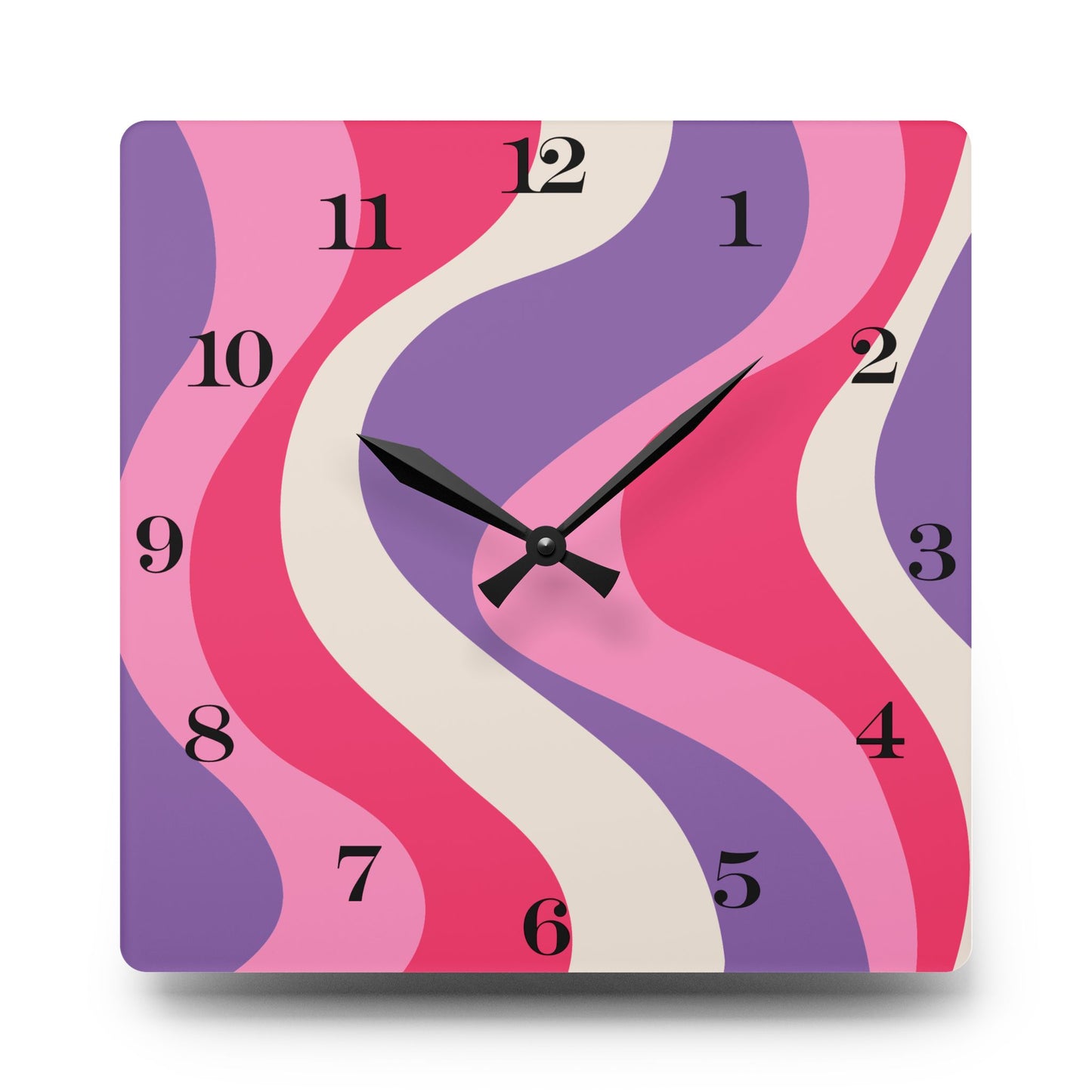 Groovy 60's Hippie Swirl Pink & Purple Mid Century Mod Acrylic Wall Clock