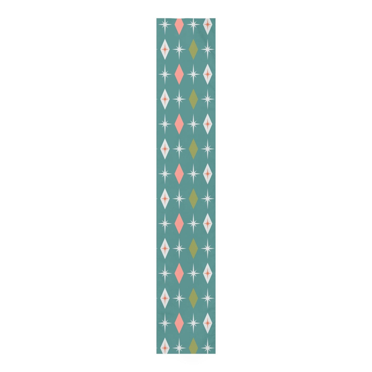 Retro Atomic Bursts & Diamonds MCM Teal, Pink & Green Table Runner | lovevisionkarma.com