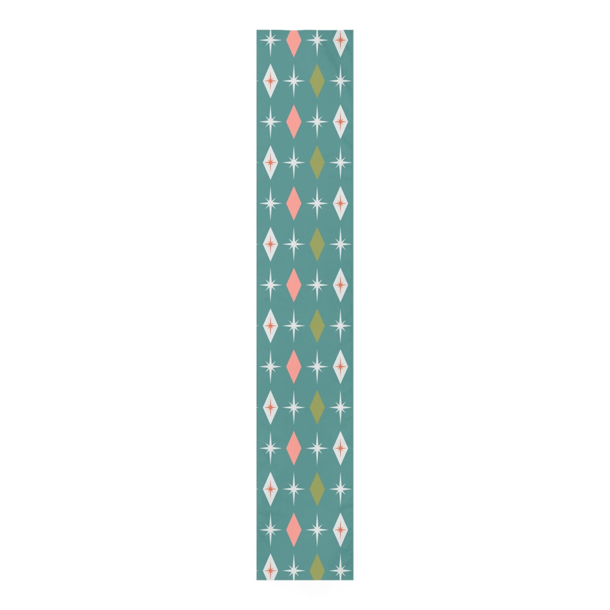 Retro Atomic Bursts & Diamonds MCM Teal, Pink & Green Table Runner | lovevisionkarma.com