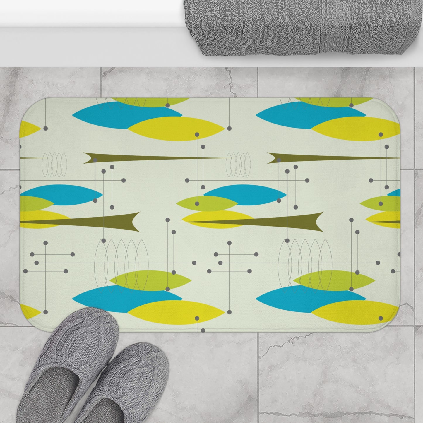 Vintage Retro 50's Abstract Mid Century Green & Blue Bath Mat