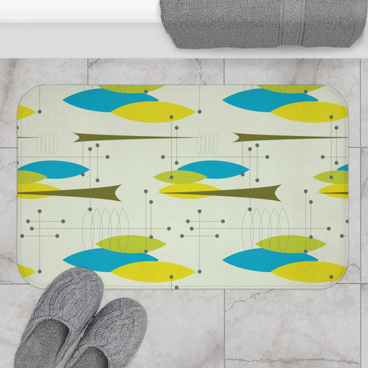 Vintage Retro 50's Abstract Mid Century Green & Blue Bath Mat