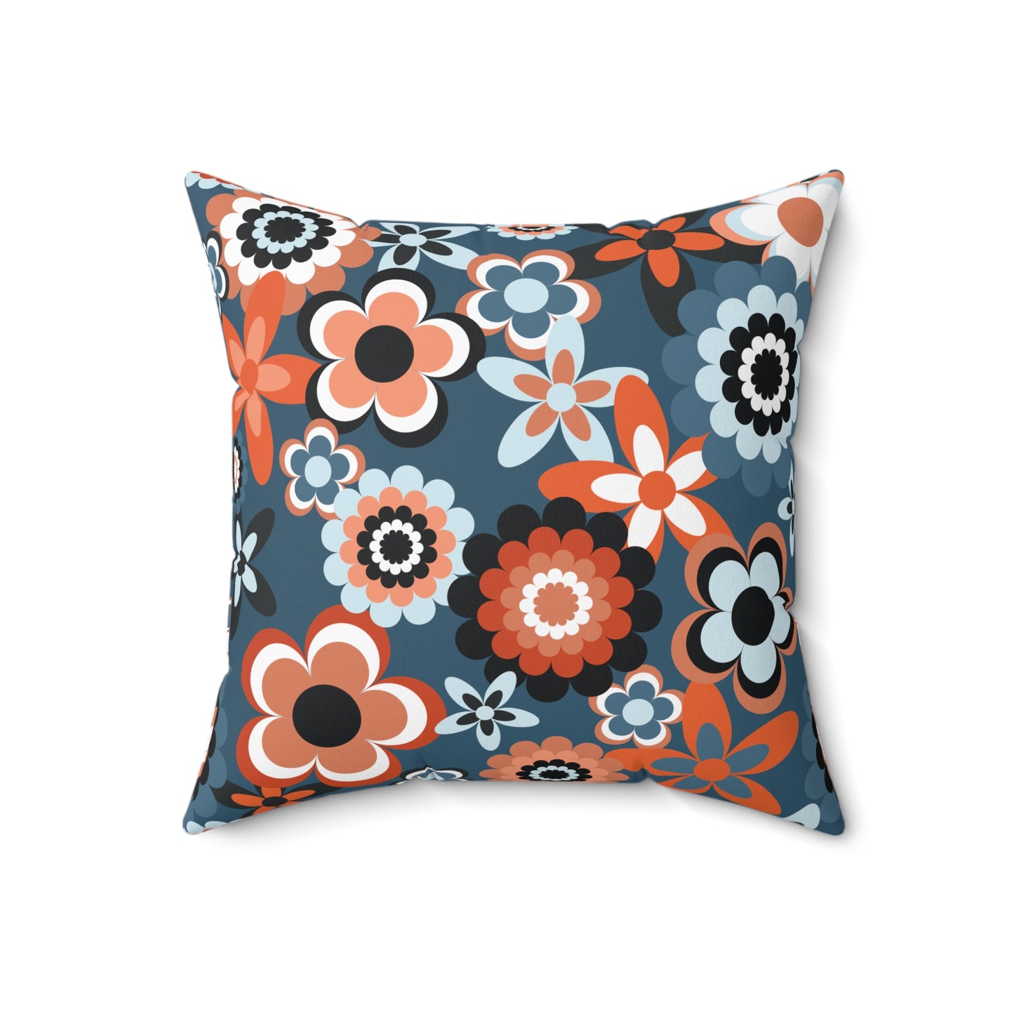 Retro 60s 70s Groovy Flowers Boho Mid Century Mod Coral & Blue Throw Pillow