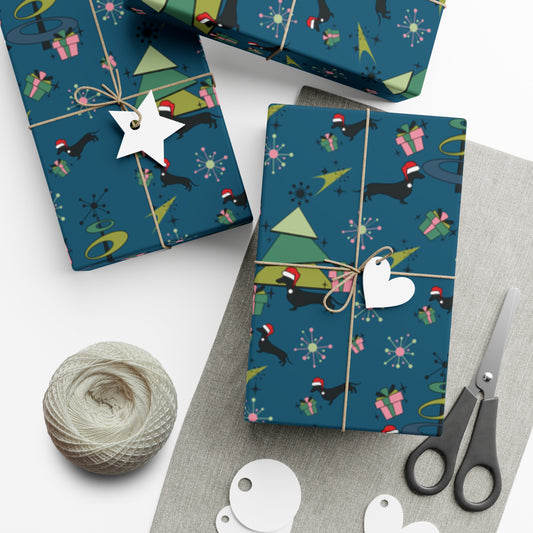 Retro 50s Atomic Dachshund Wiener Dog MCM Blue Eco-Friendly Wrapping Paper