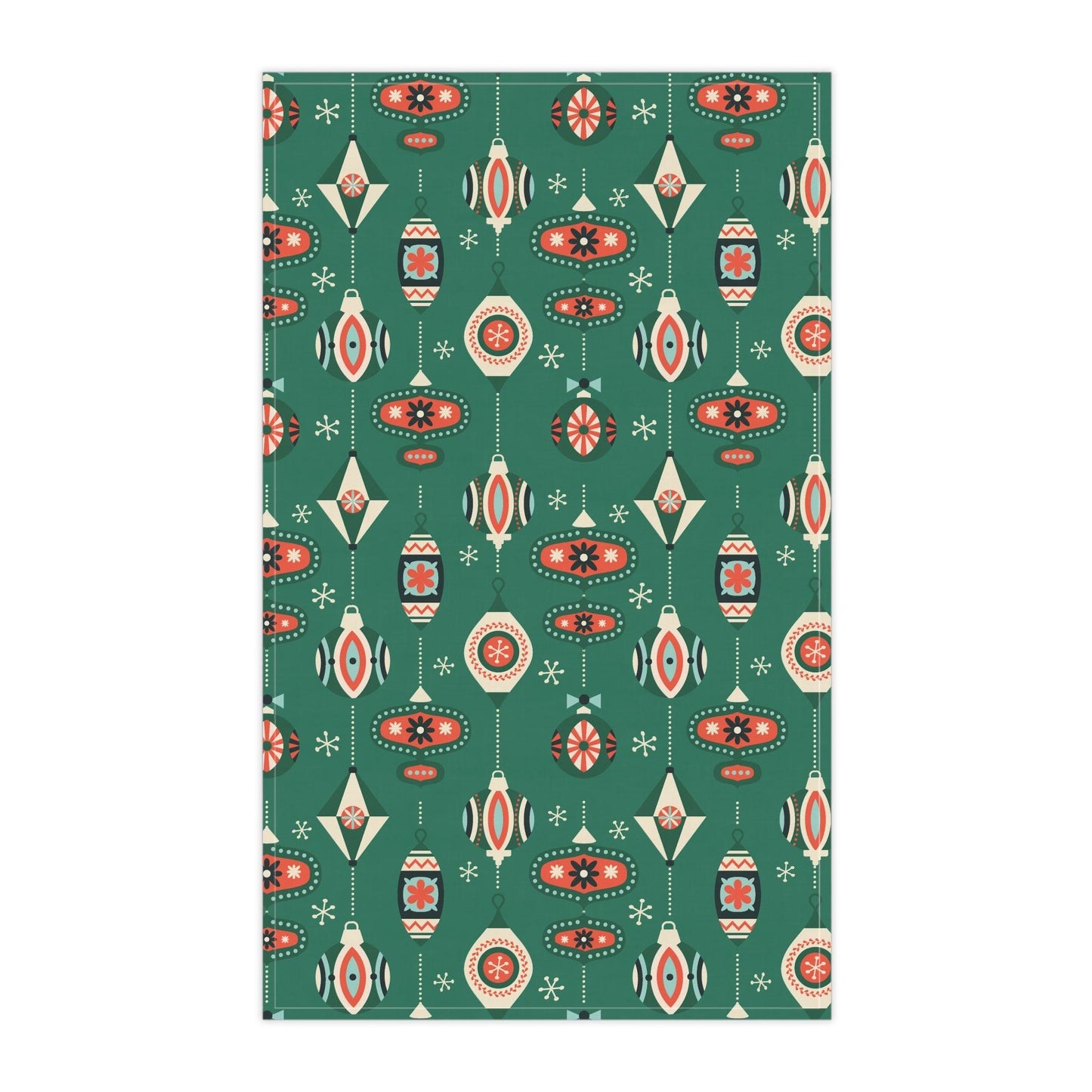 Retro 1950's Christmas Mid Century Modern Baubles & Ornaments Green Kitchen Tea Towel | lovevisionkarma.com