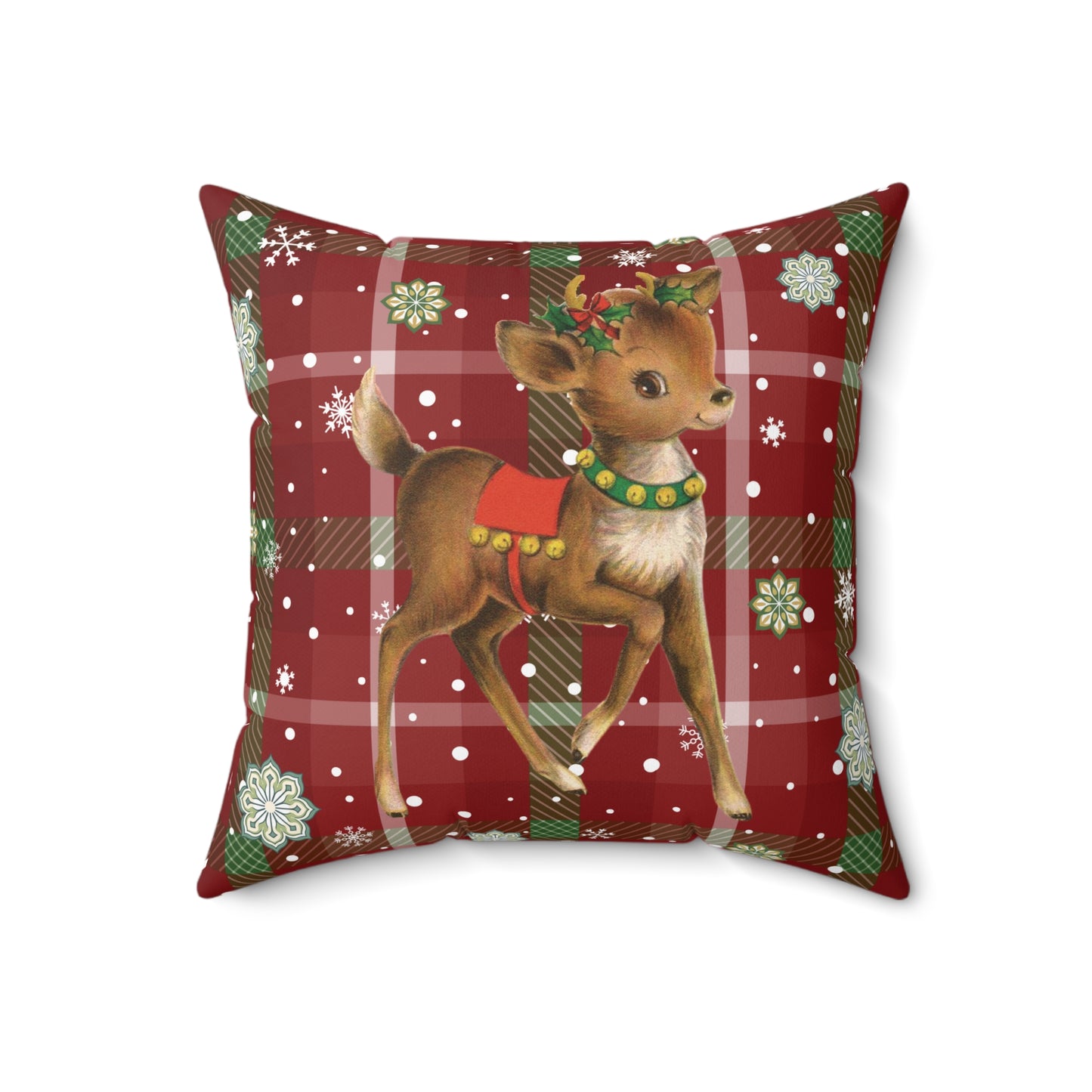 Retro 50's Christmas Vintage Reindeer MCM Red Throw Pillow