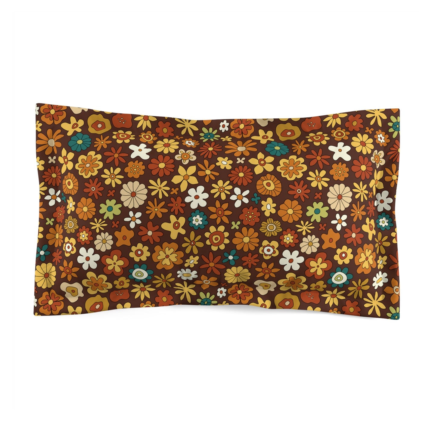 Retro 60s 70s Groovy Floral Mid Century Modern Brown Boho Pillow Sham