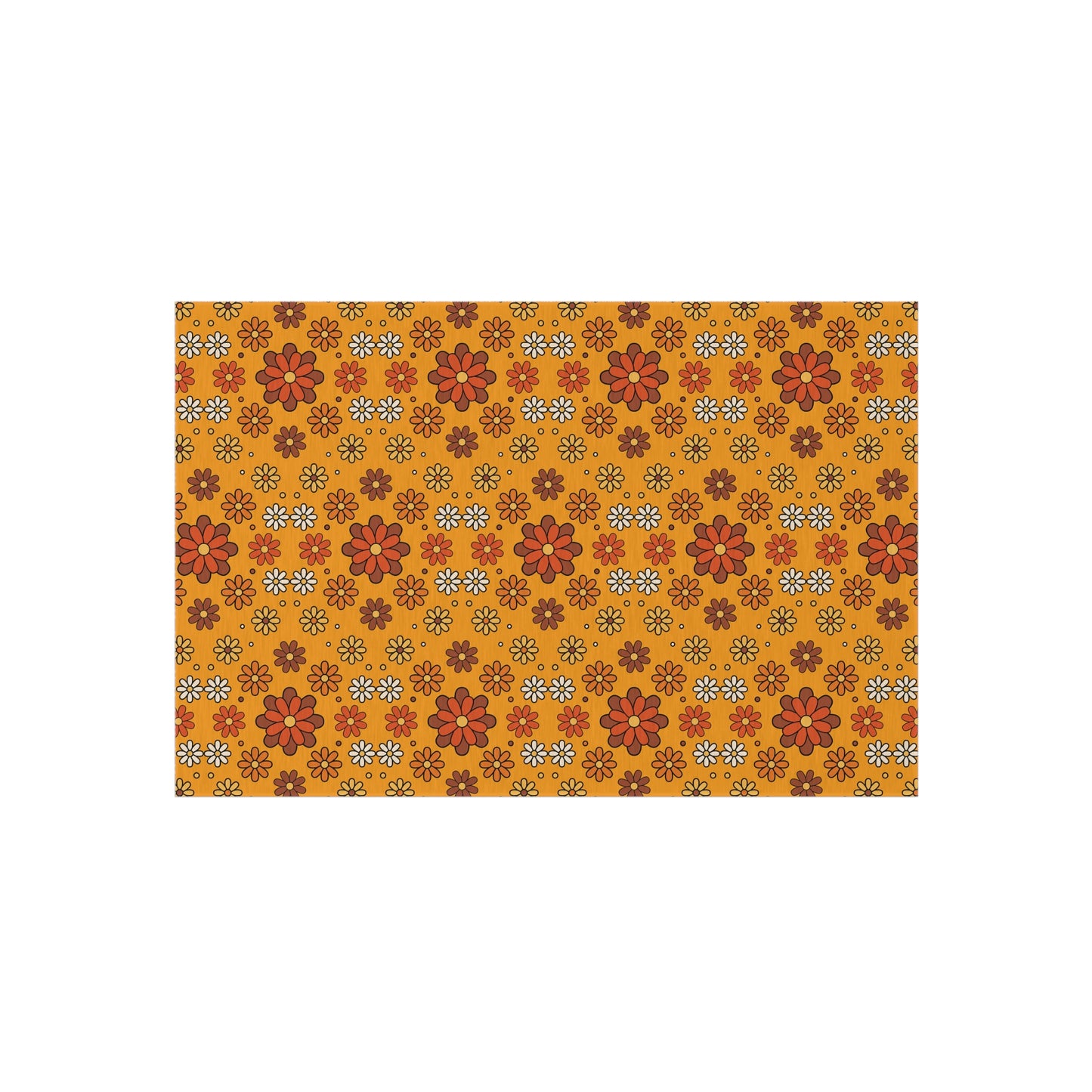 Retro 60s 70s Groovy Mod Daisy, Floral Mid Century Orange & Brown Anti-Slip Indoor/Outdoor Accent Rug