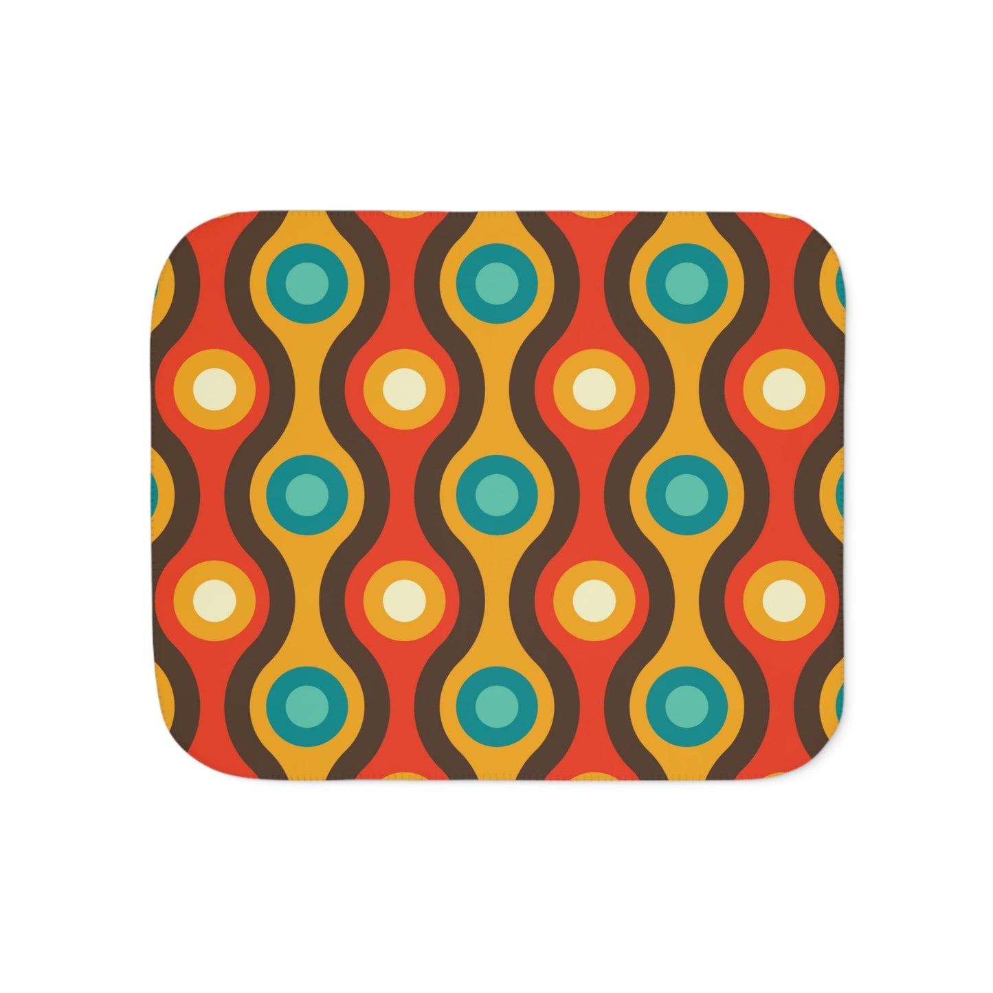 Retro 60s 70s Mid Century Mod Waves & Circles, Orange & Brown Sherpa Blanket | lovevisionkarma.com