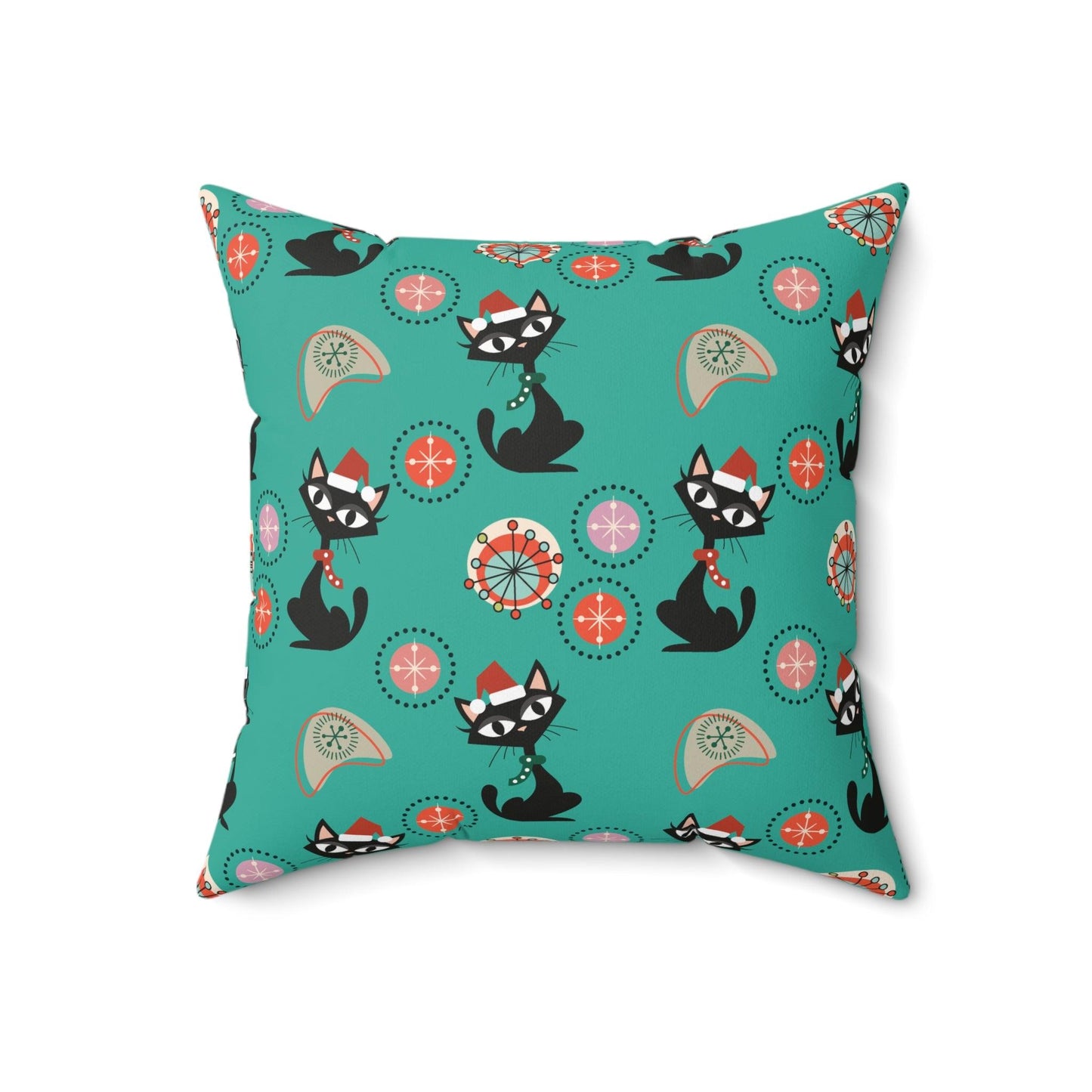 Retro Atomic Cats 1950's Christmas Mid Century Mod Teal Blue Throw Pillow | lovevisionkarma.com