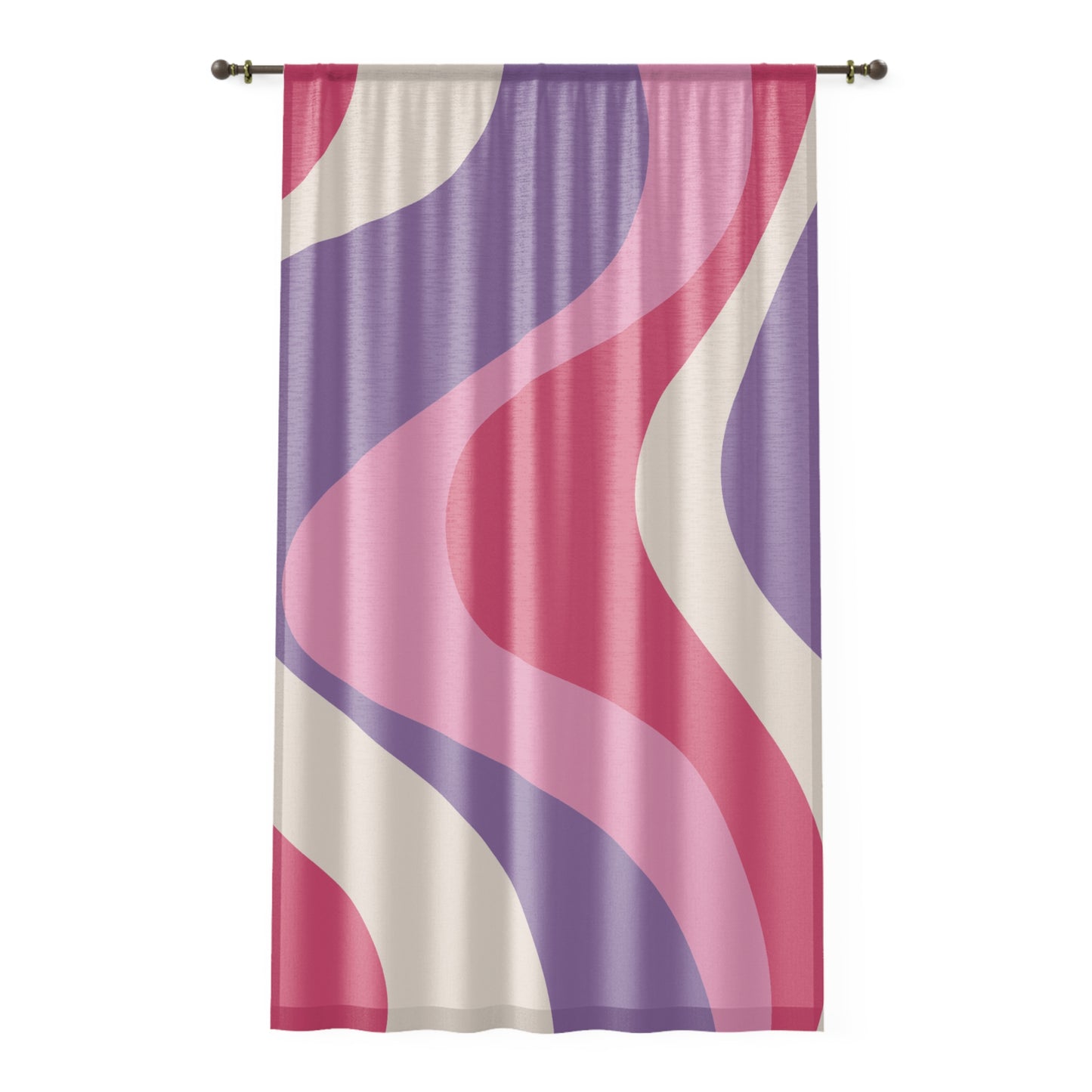 Retro 60s Groovy Hippie Swirl Mid Century Mod Pink & Purple Sheer Window Curtain