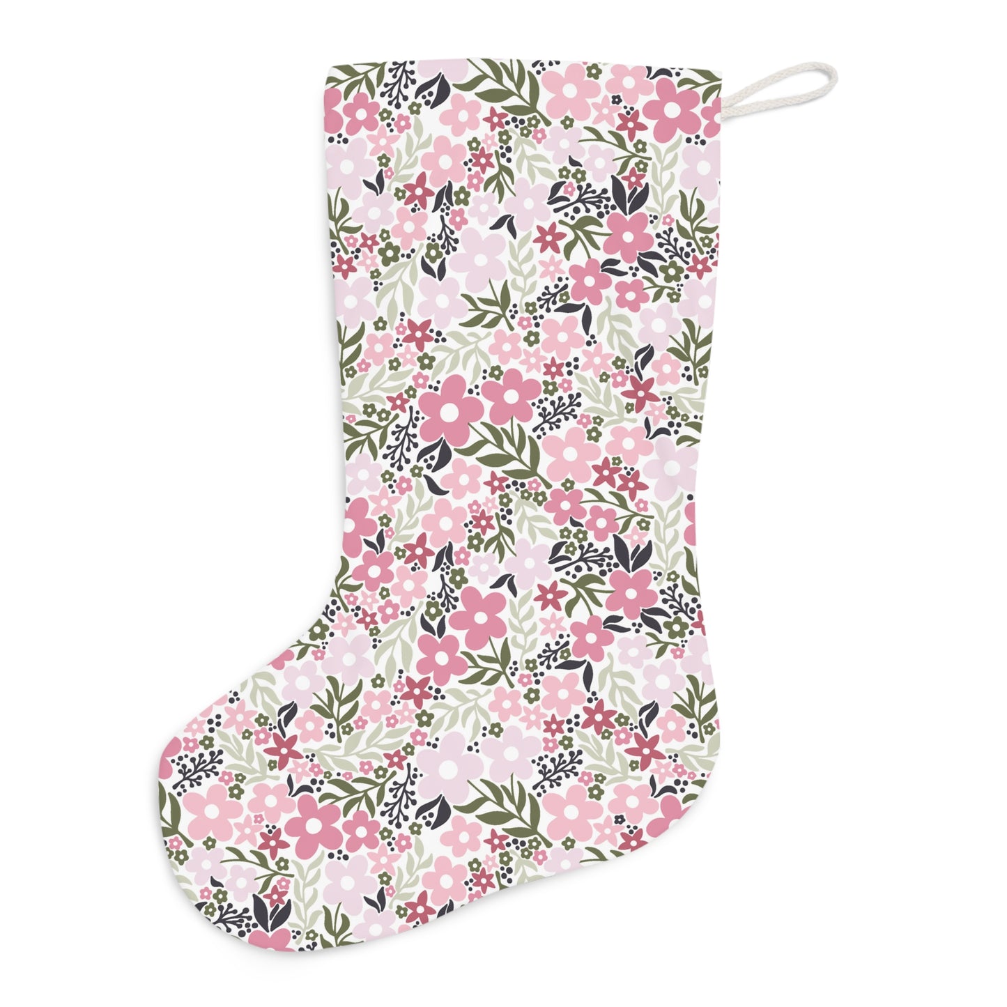 Retro Minimalist Scandi Flowers Cottagecore MCM Vintage Inspired Light Pink Christmas Stocking