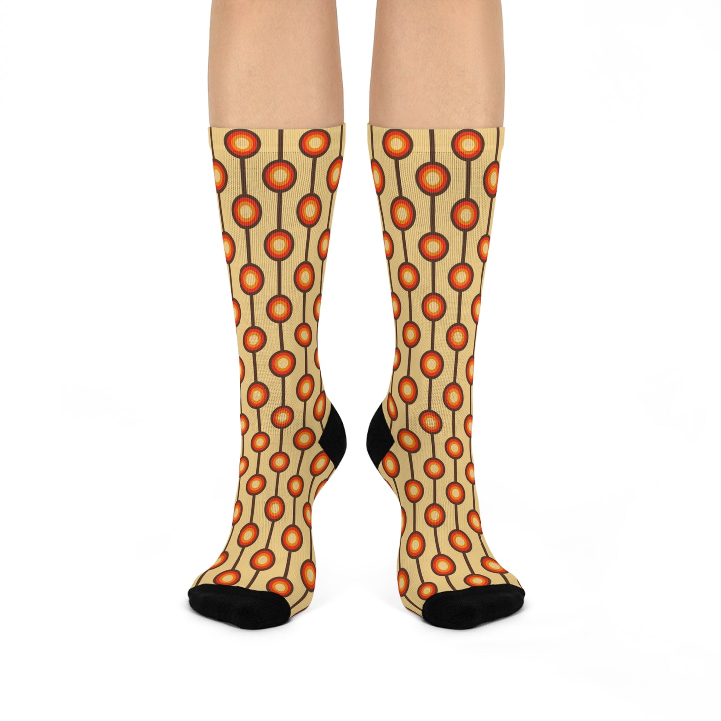 Funky 70s Retro MCM Brown, Orange & Beige Cushioned Unisex Crew Socks