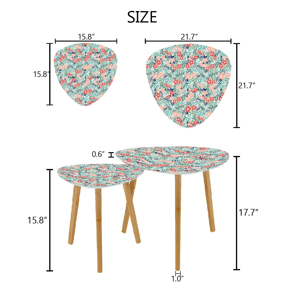 Retro Minimalist Scandi Flowers Cottagecore MCM Vintage Inspired Coral & Teal Nesting Accent Tables