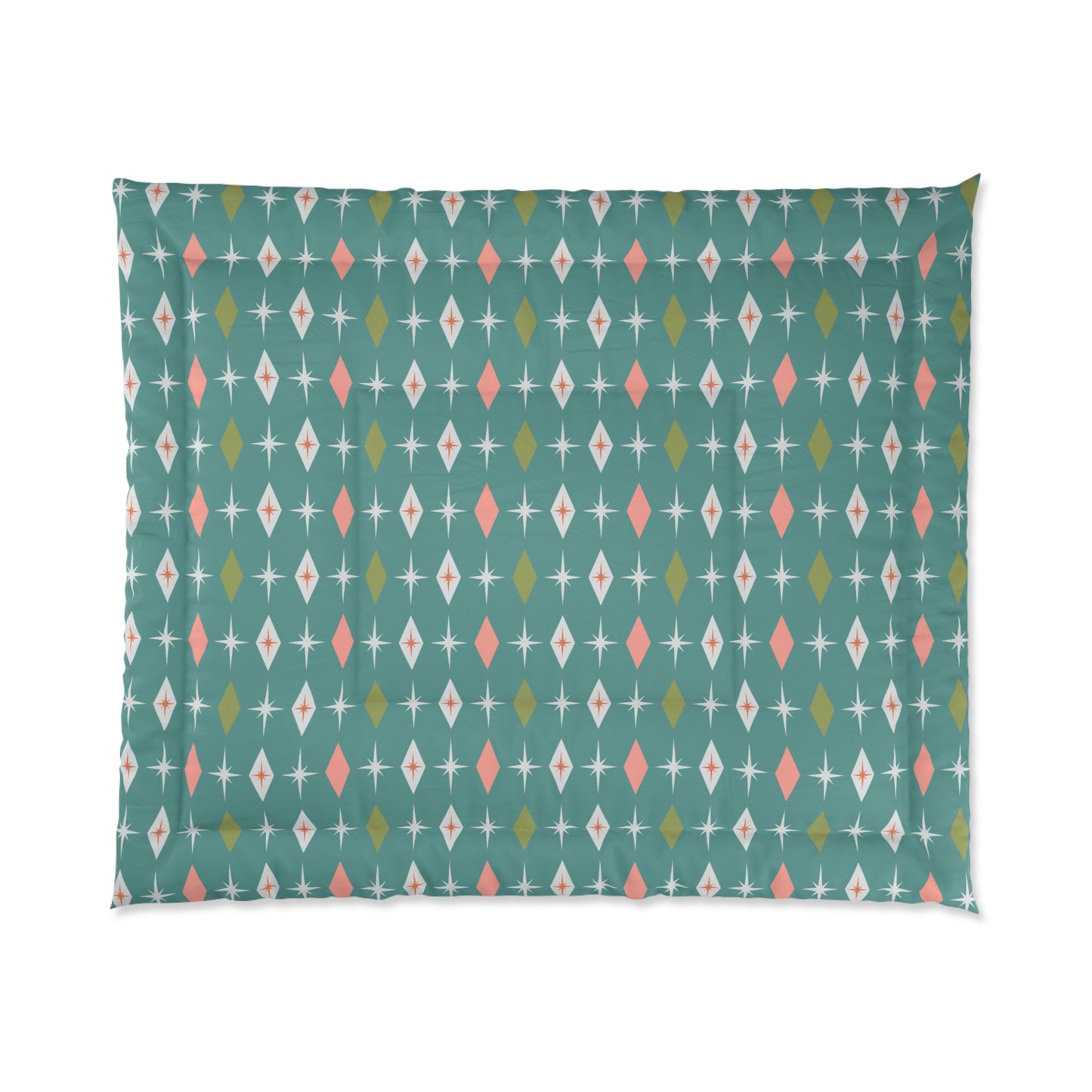 Retro 50s Atomic Burst & Diamond Mid Century Mod Teal, Pink & Green Comforter
