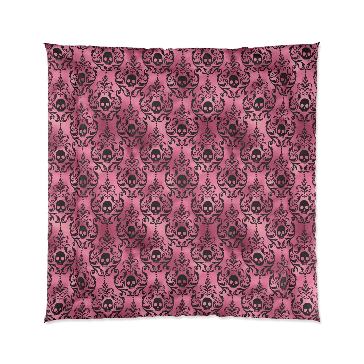Goth Black Skull Damask Halloween Glam Goth Pink Comforter | lovevisionkarma.com