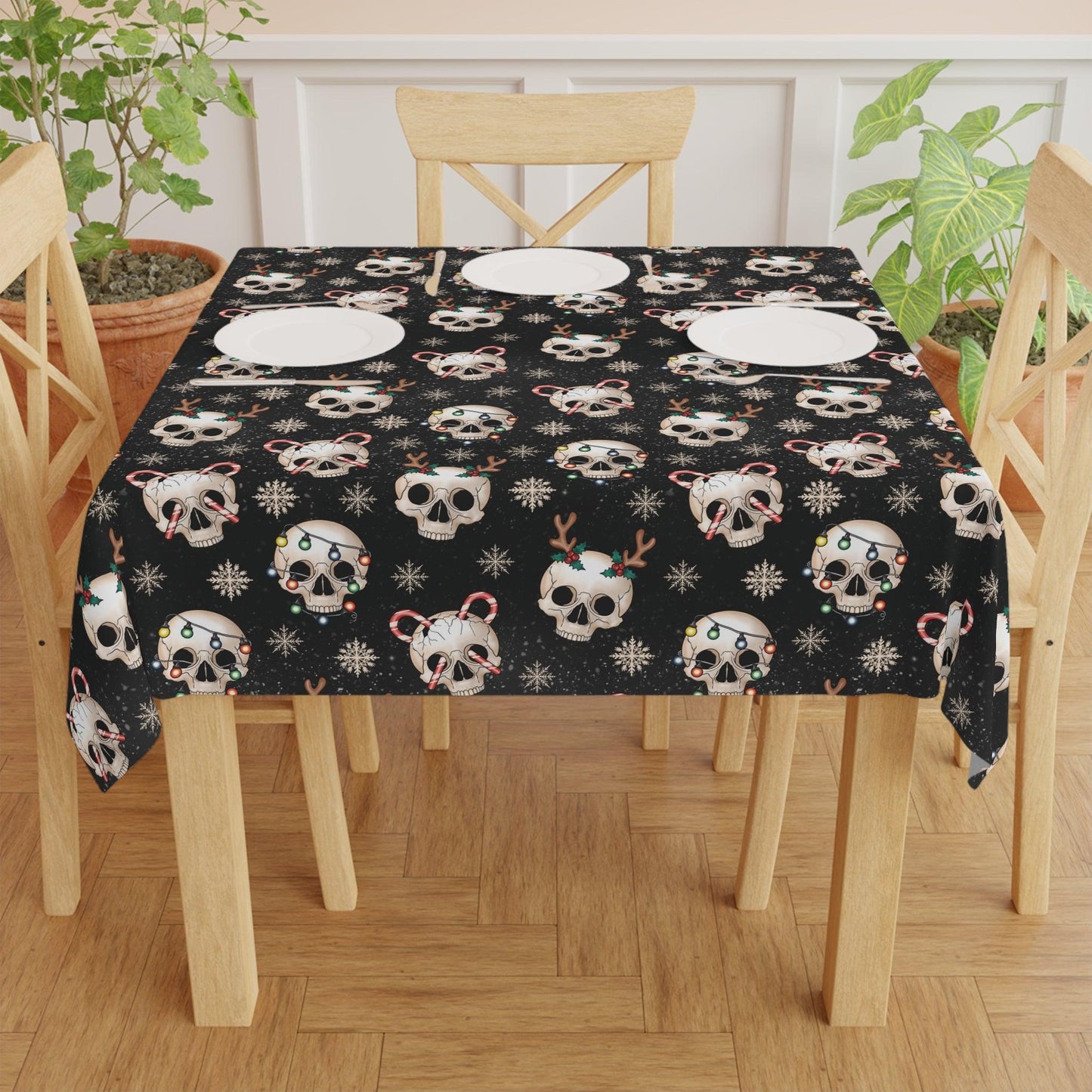 Goth Christmas Skulls, Black Gothmas Creepmas Whimsigoth Tablecloth | lovevisionkarma.com