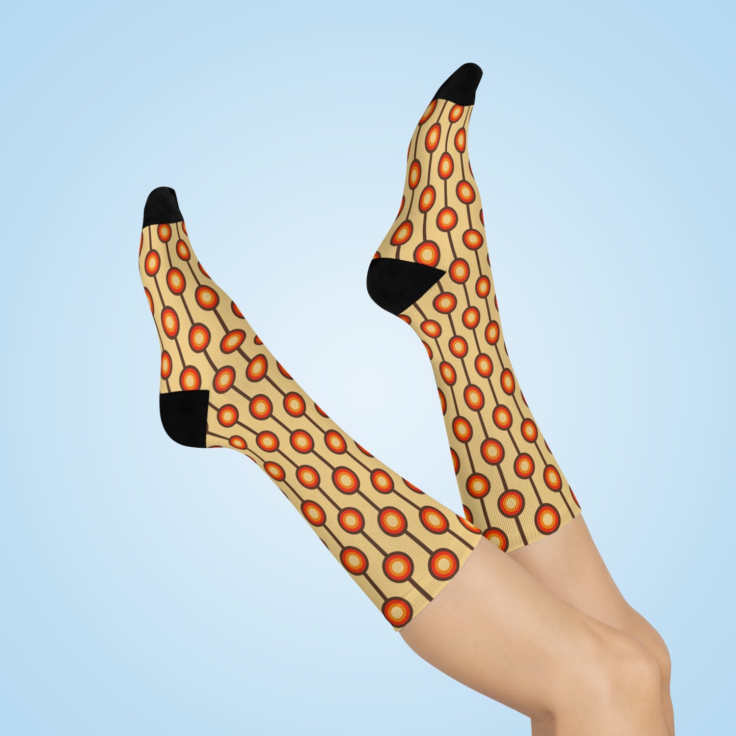 Funky 70s Retro MCM Brown, Orange & Beige Cushioned Unisex Crew Socks