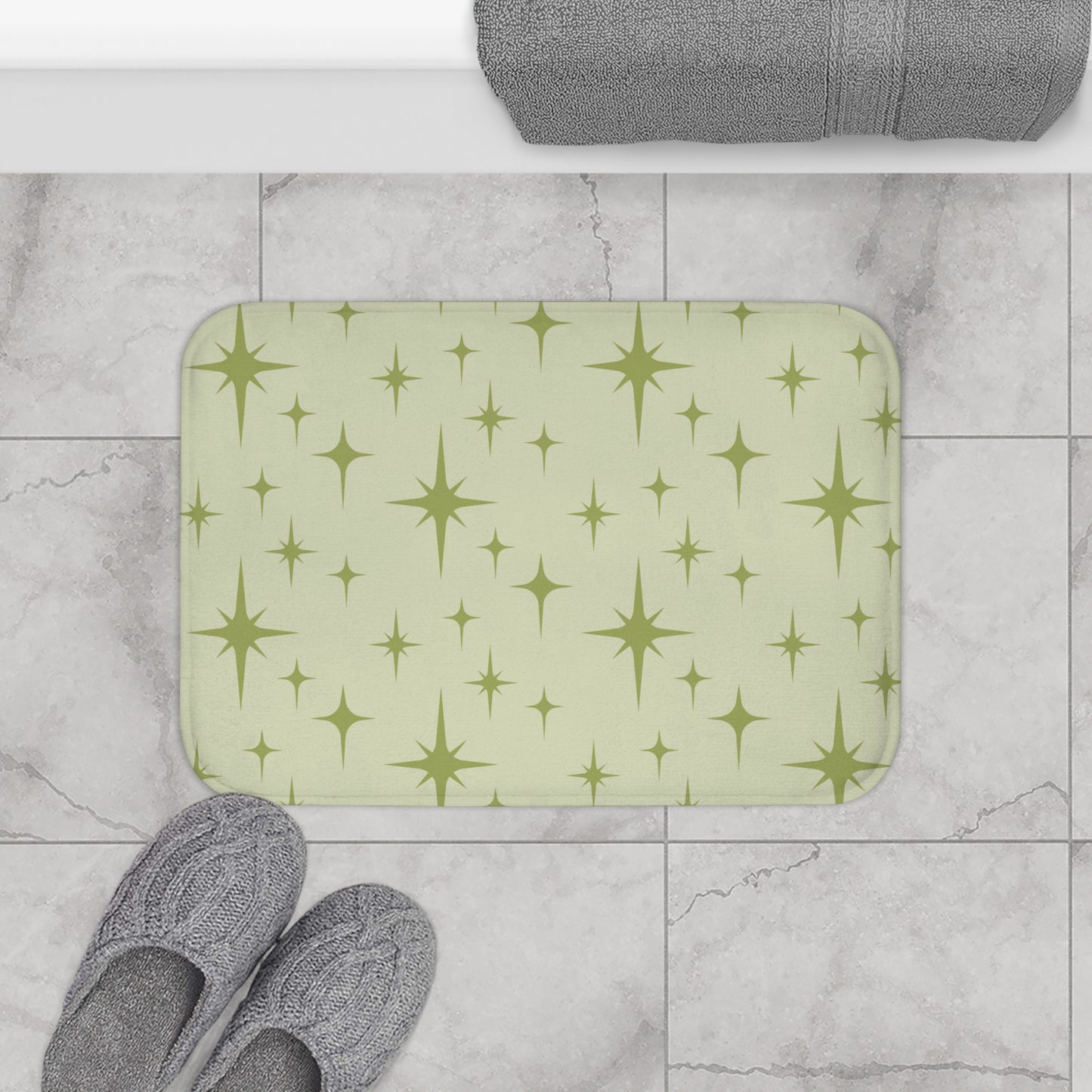 Atomic Starburst Retro 1950s Chartreuse Green Mid Century Mod Bath Mat