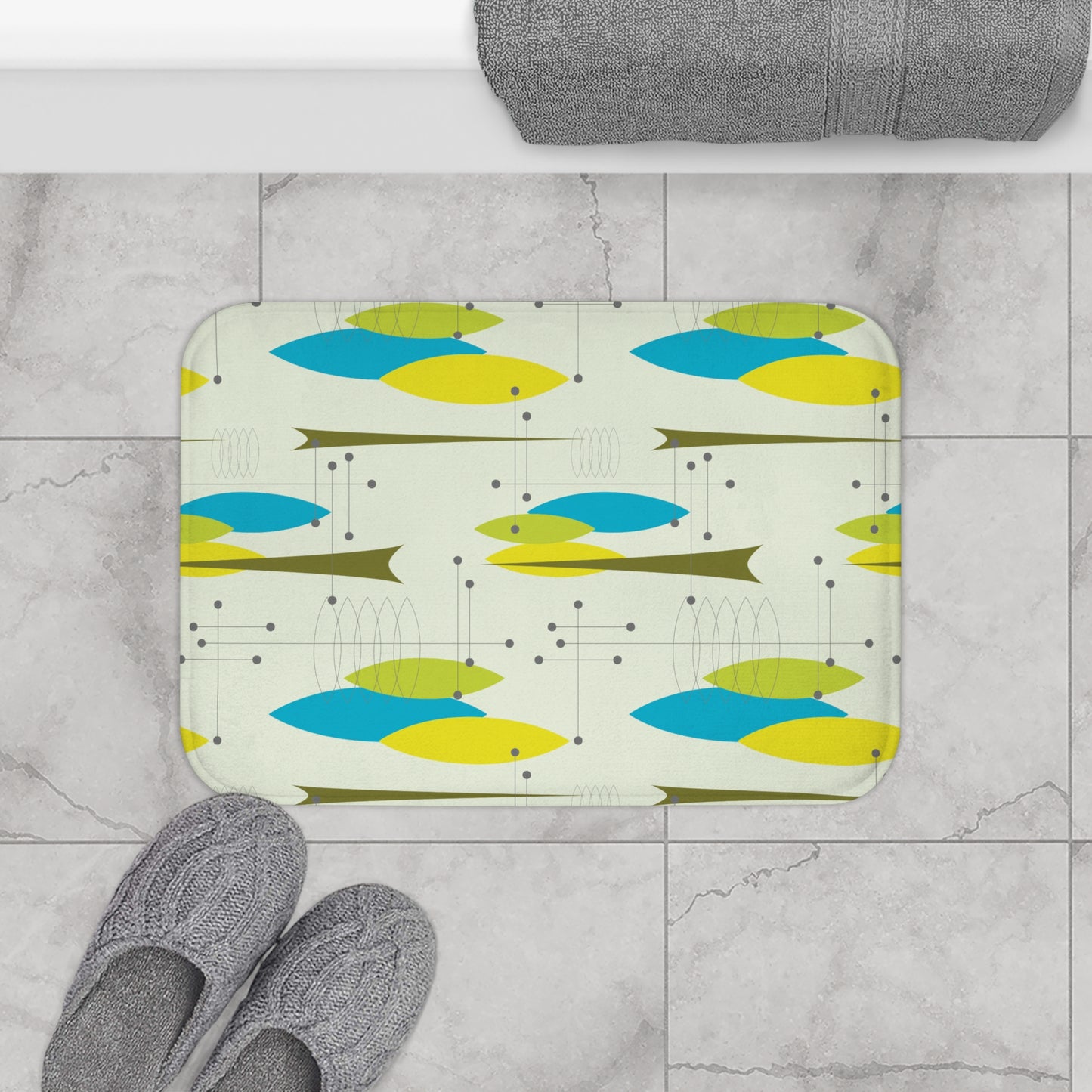 Vintage Retro 50's Abstract Mid Century Green & Blue Bath Mat