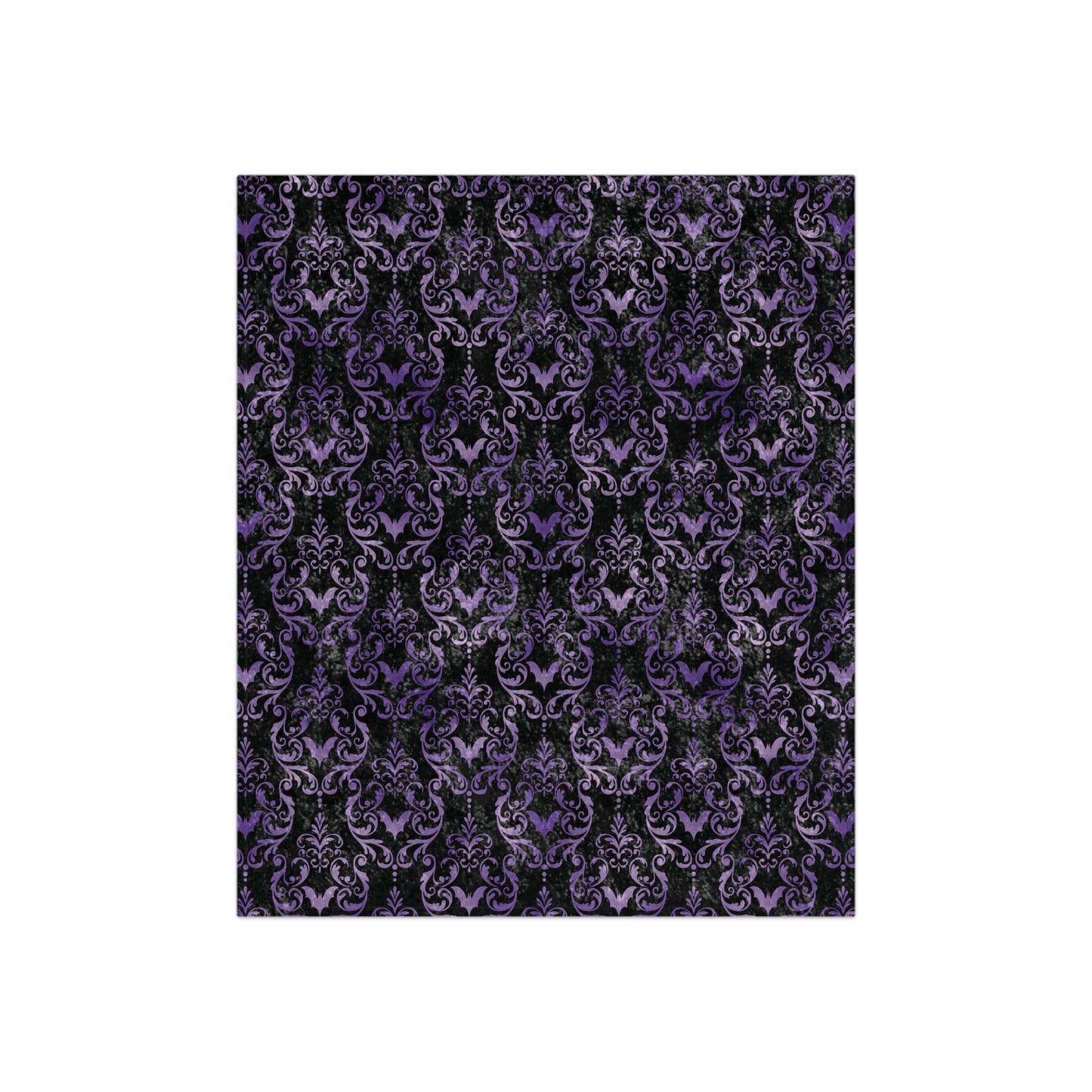 Dark Academia Damask Bat, Victorian Goth Inspired Purple & Black Glam Goth Crushed Velvet Blanket
