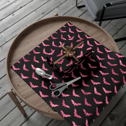 Pink Bats Halloween, Goth Christmas & Creepmas Glam Goth Black Eco-Friendly Gift Wrap Paper | lovevisionkarma.com