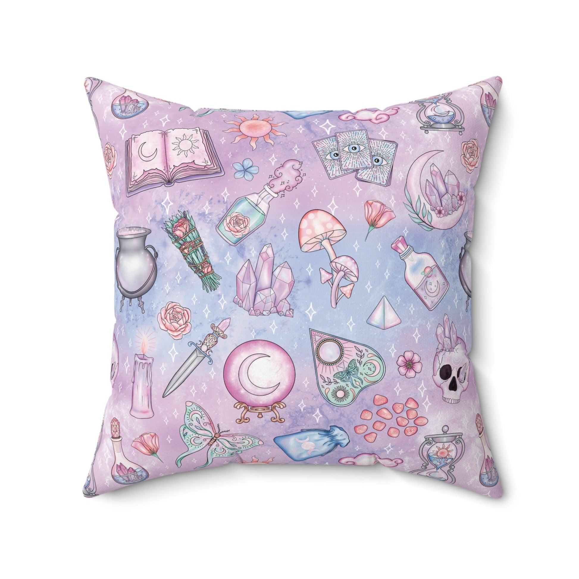 Kawaii Pastel Goth Witchy Whimsigoth Blue & Pink Accent Pillow | lovevisionkarma.com