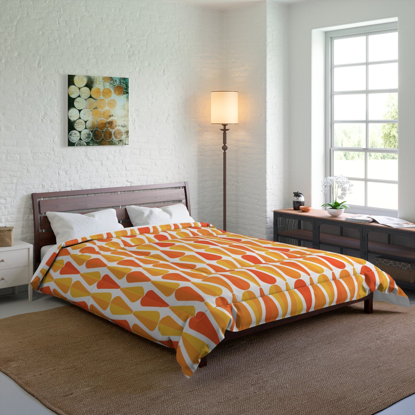 Retro 60s 70s Mid Century Modern Geometric Orange and Yellow Comforter
