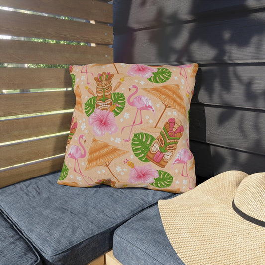 Retro 60s Tiki Flamingo Mid Century Modern Multicolor Outdoor Pillow | lovevisionkarma.com