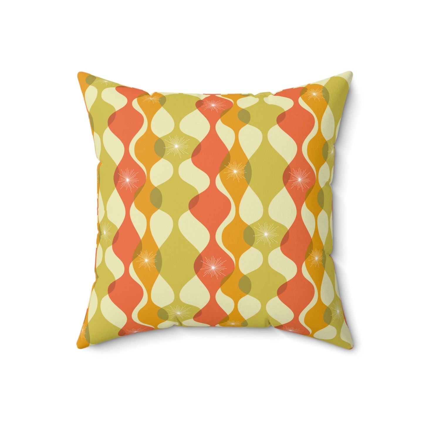 Retro 60s 70s Mid Century Mod Abstract Green, Orange & Mustard Throw Pillow | lovevisionkarma.com