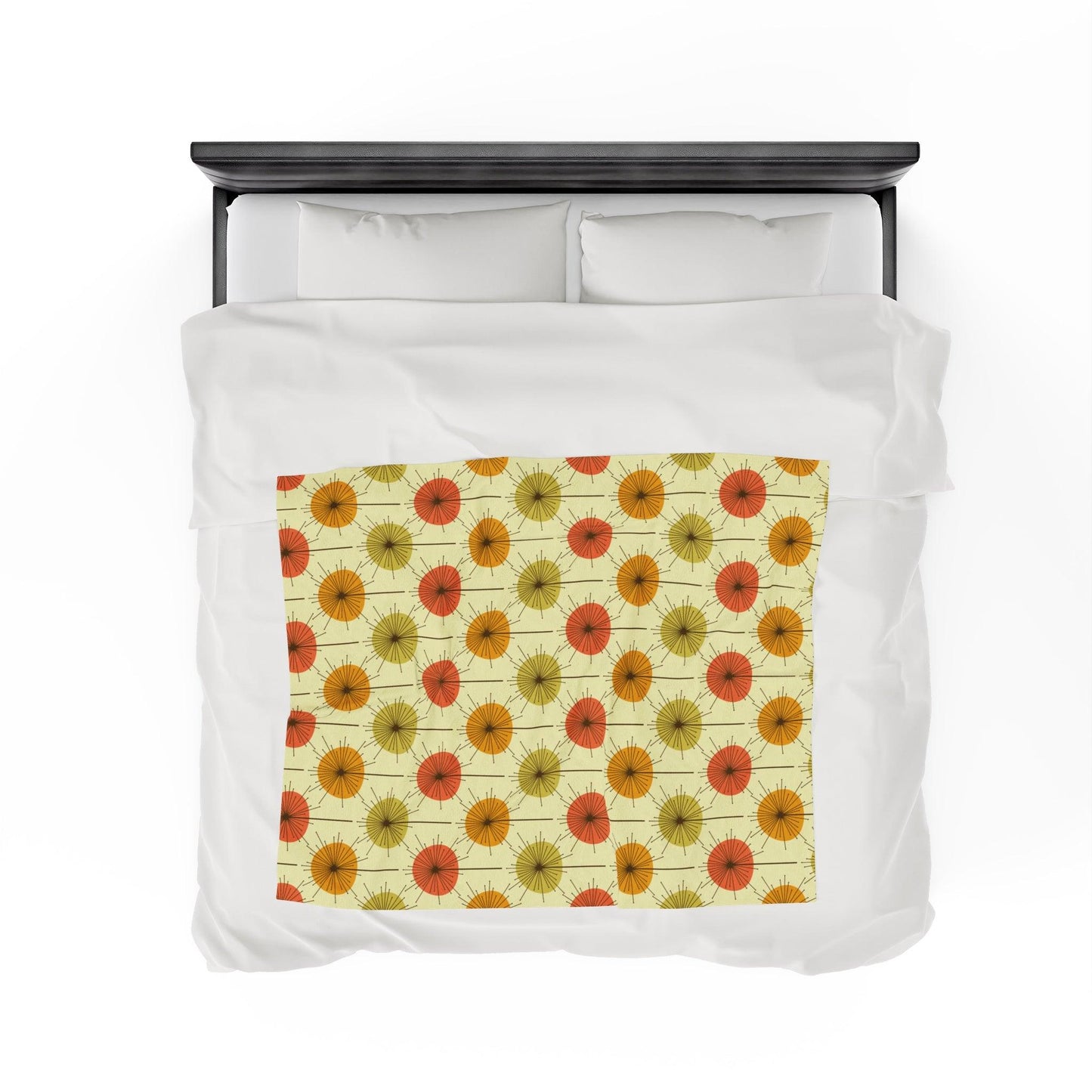 Retro Mid Century Mod Dandelion Yellow, Orange & Green Velveteen Lightweight Blanket | lovevisionkarma.com