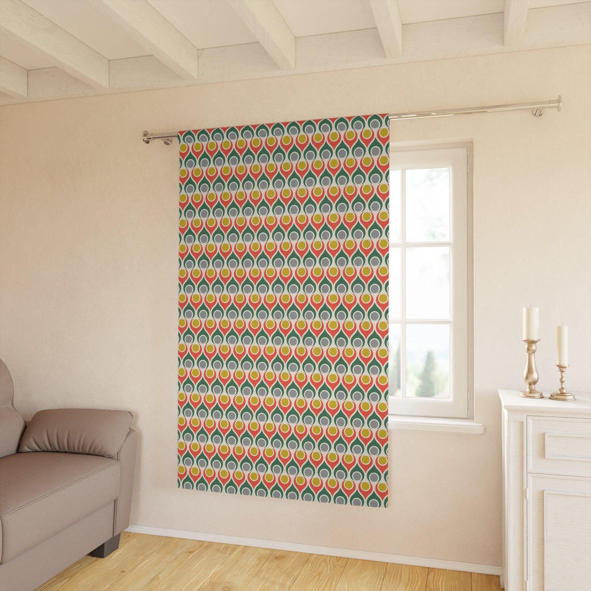 Retro Mid Century Mod, Funky Geometric Multicolor Blackout Window Curtain | lovevisionkarma.com
