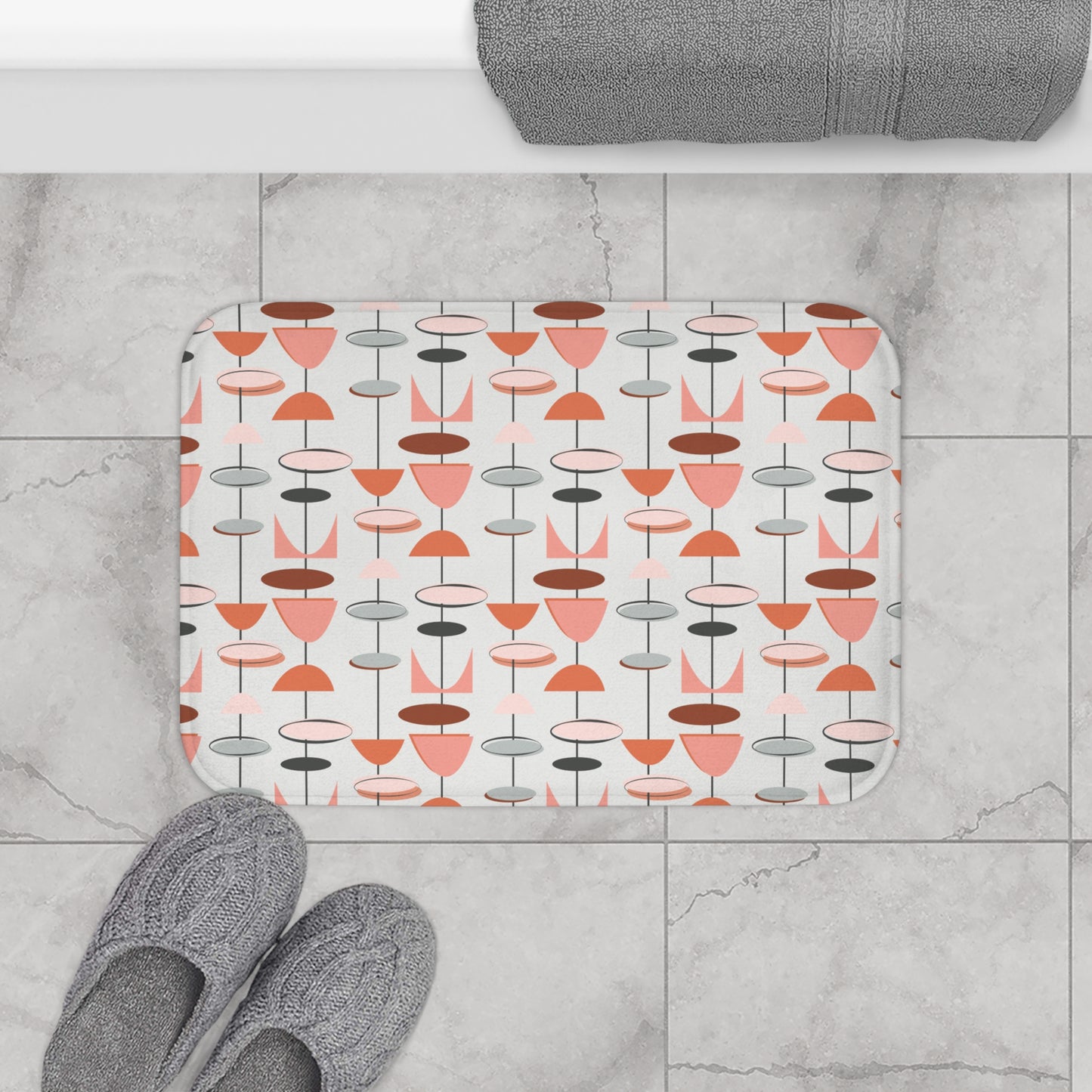 Retro 50s Mid Century Mod Abstract Pink & Gray Bath Mat