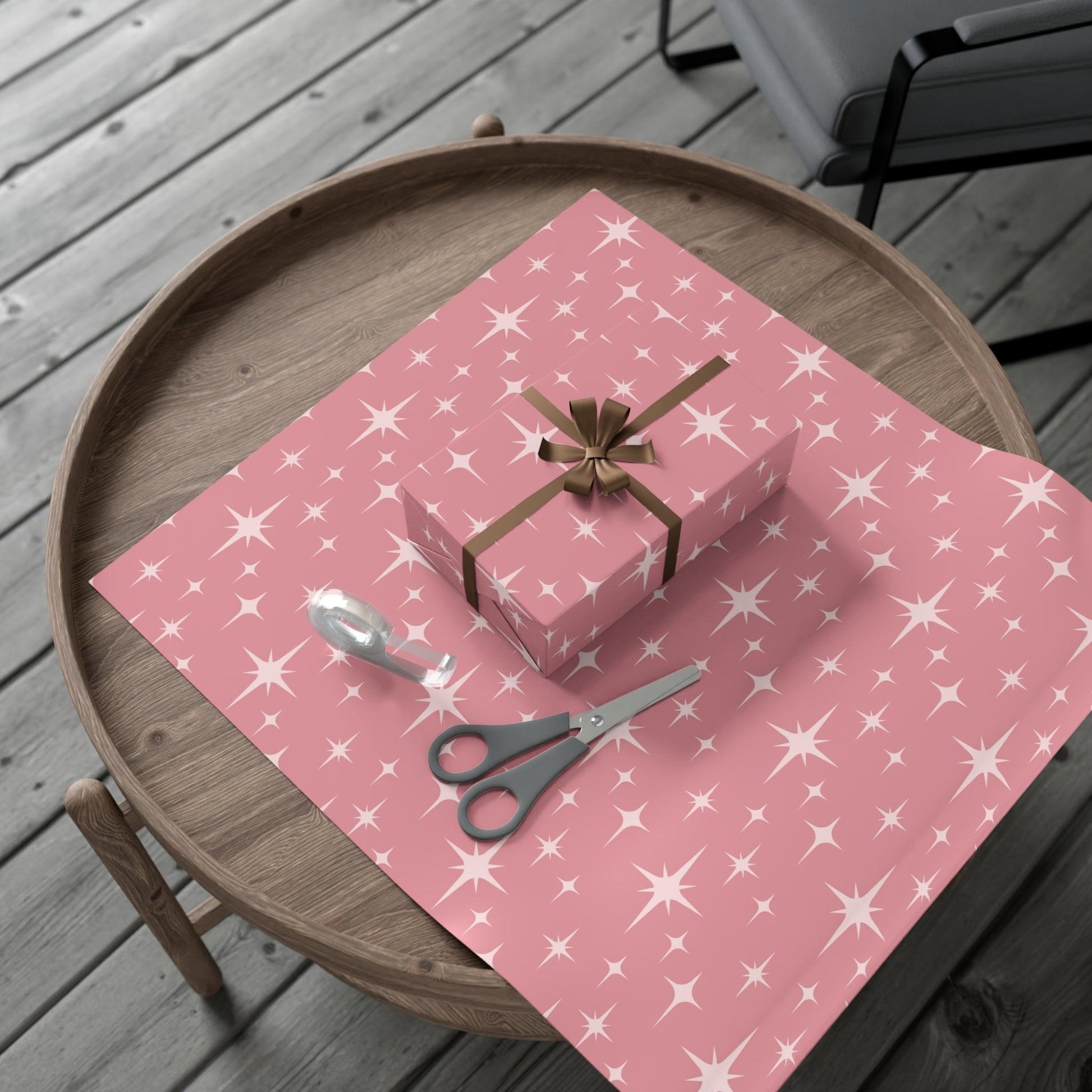 Retro 50's Atomic Starburst Mid Century Mod Pink Eco-Friendly Gift Wrap | lovevisionkarma.com