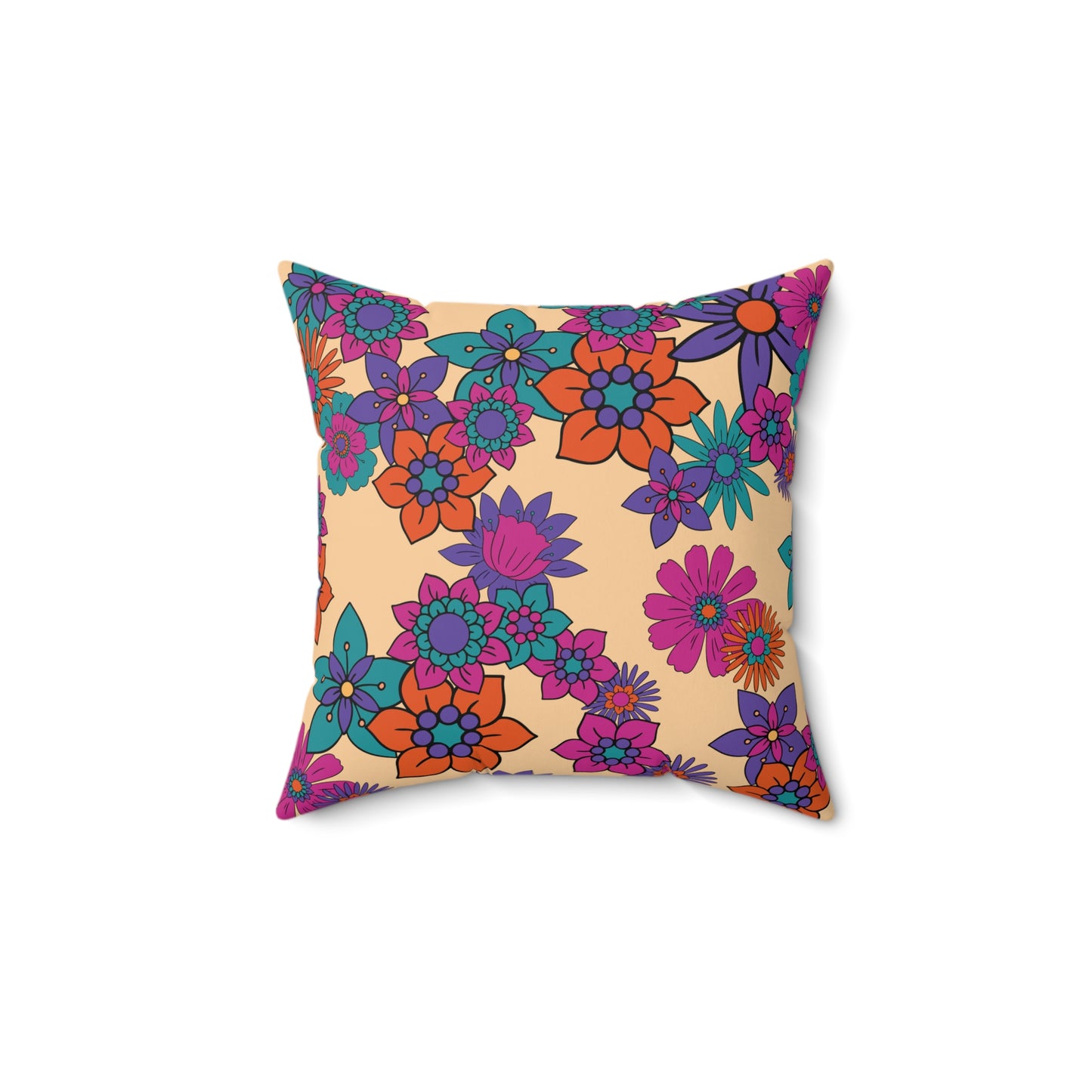 Retro 60s Mid Century Modern Flowers Multicolor Throw Pillow