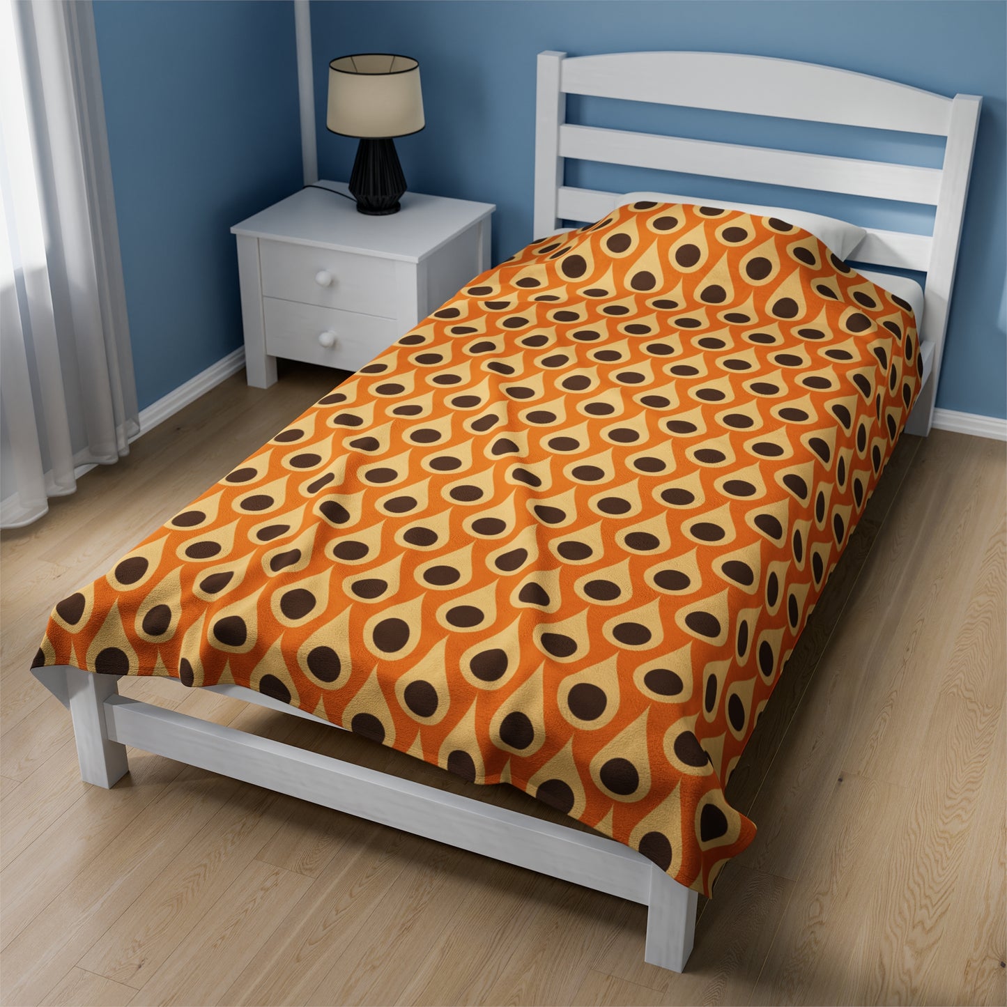 Retro 60s 70s Mid Century Mod Funky Mustard, Orange & Brown Lightweight Velveteen Blanket