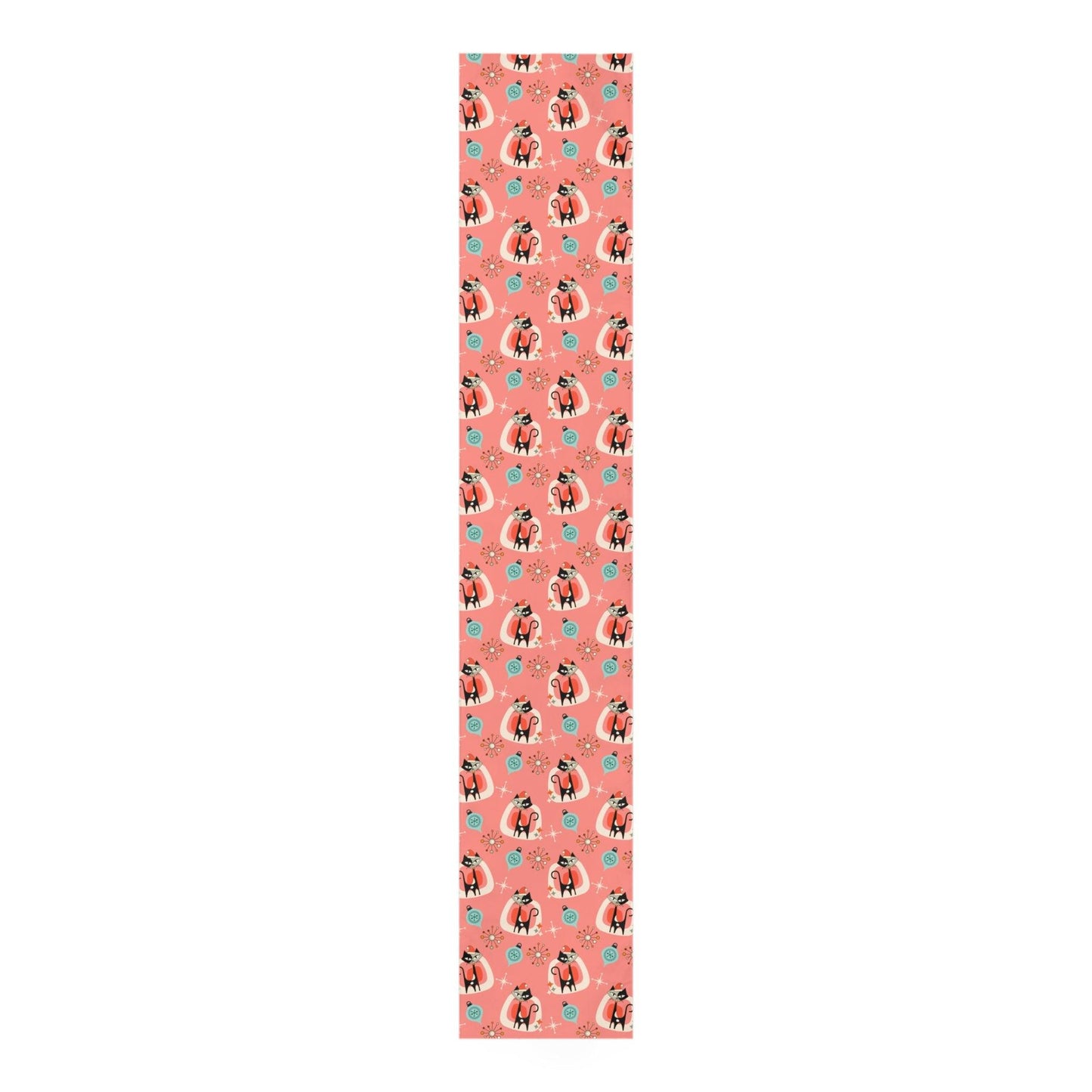 Retro Atomic 1950s Christmas Cats Mid Century Coral Pink Christmas Table Runner | lovevisionkarma.com