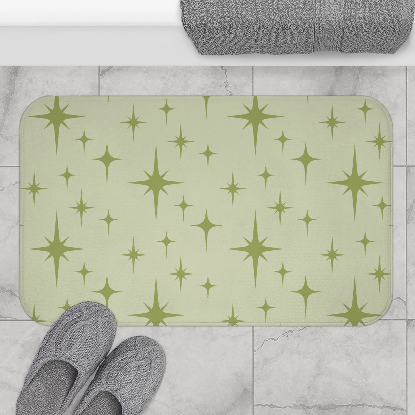 Atomic Starburst Retro 1950s Chartreuse Green Mid Century Mod Bath Mat