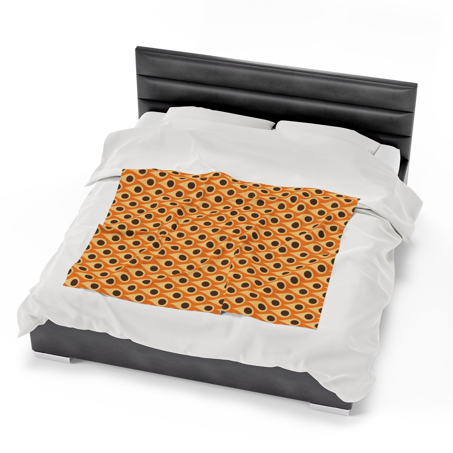 Retro 60s 70s Mid Century Mod Funky Mustard, Orange & Brown Lightweight Velveteen Blanket