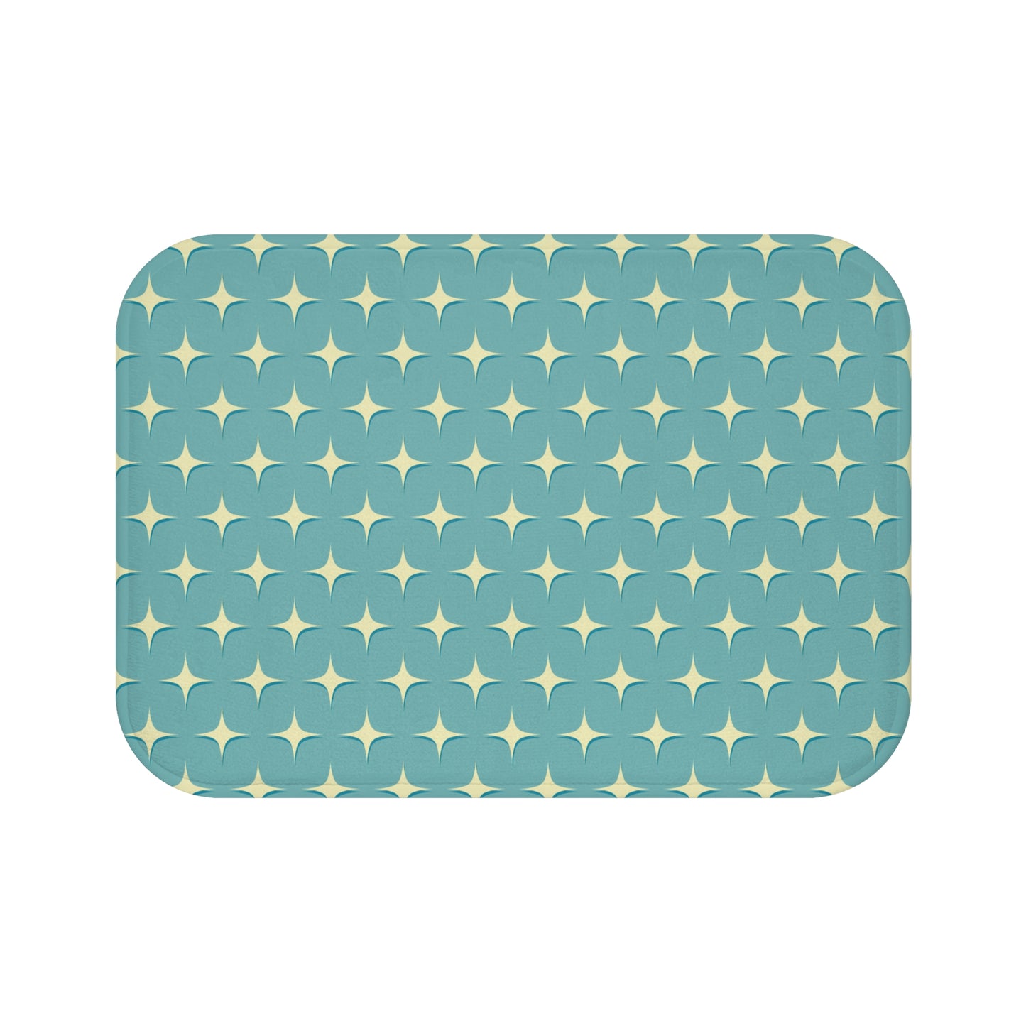 Retro 50s Atomic Starburst Mid Century Mod Blue Bath Mat