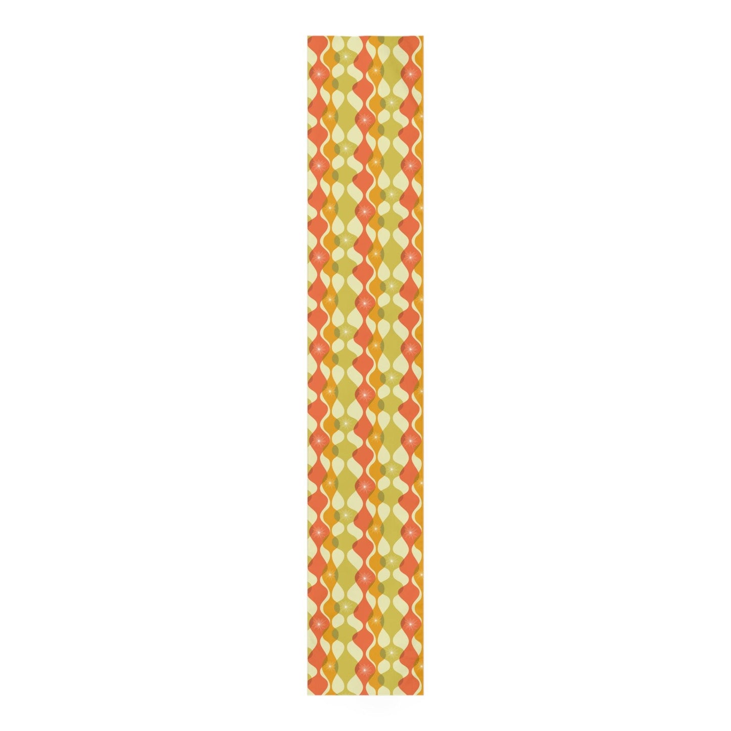 Mid Century Modern Wavy Abstract Orange, Green & Yellow Table Runner | lovevisionkarma.com
