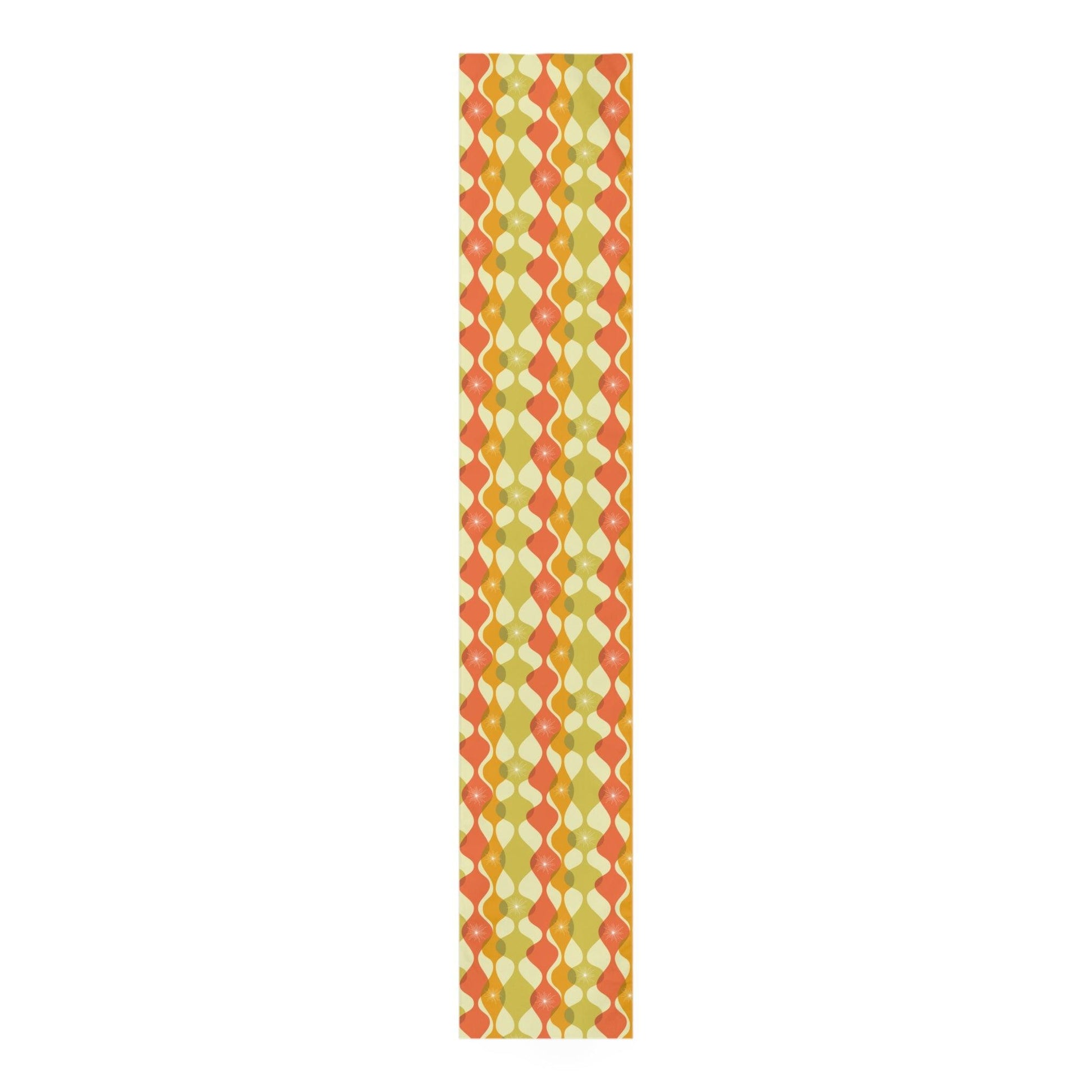 Mid Century Modern Wavy Abstract Orange, Green & Yellow Table Runner | lovevisionkarma.com