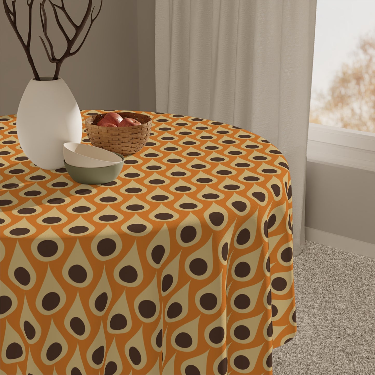 Retro 60s 70s Mid Century Mod Funky Mustard, Orange and Brown Tablecloth