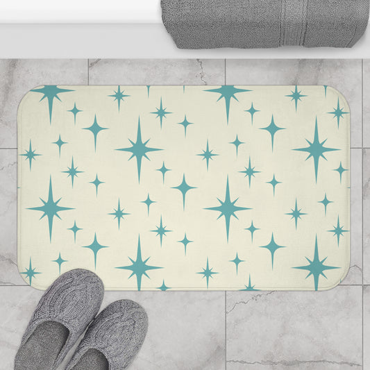 Retro 50s Atomic Starburst Blue & Off-White MCM Bath Mat
