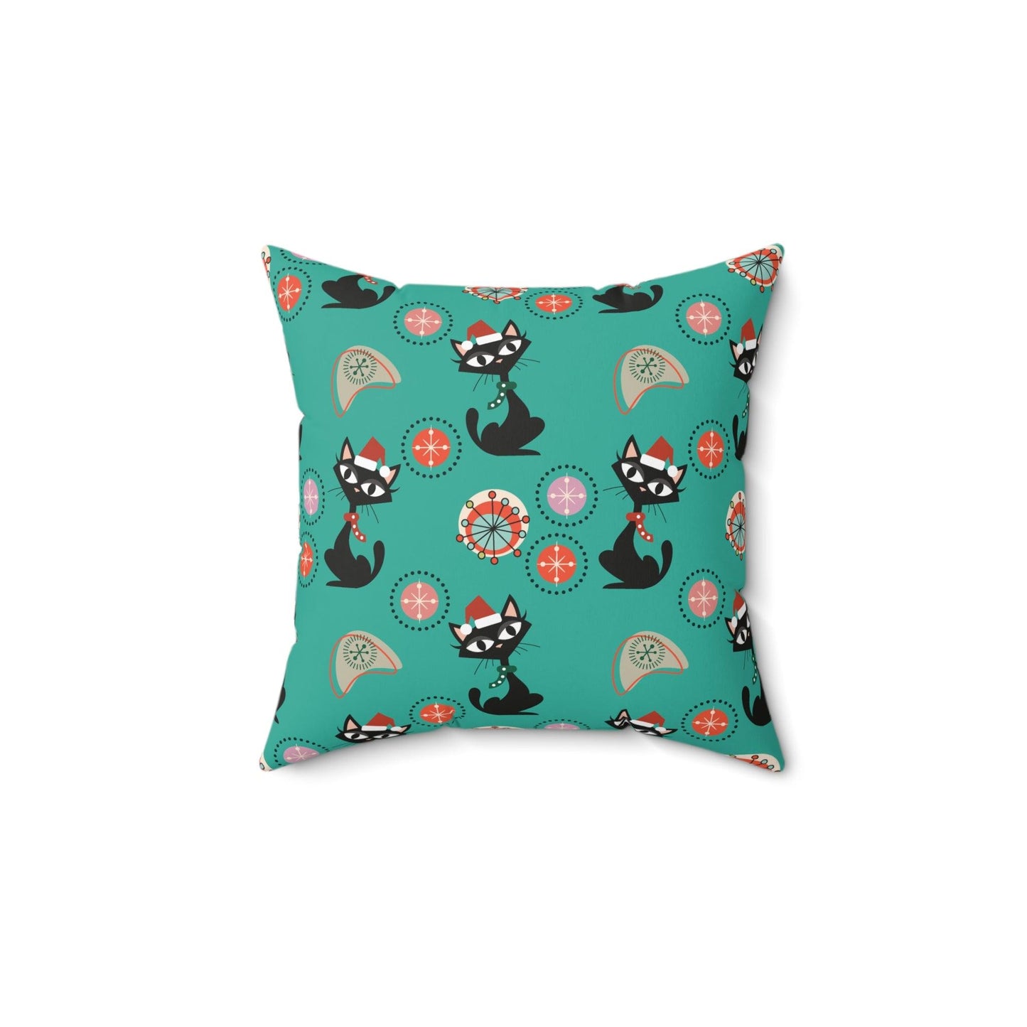 Retro Atomic Cats 1950's Christmas Mid Century Mod Teal Blue Throw Pillow | lovevisionkarma.com